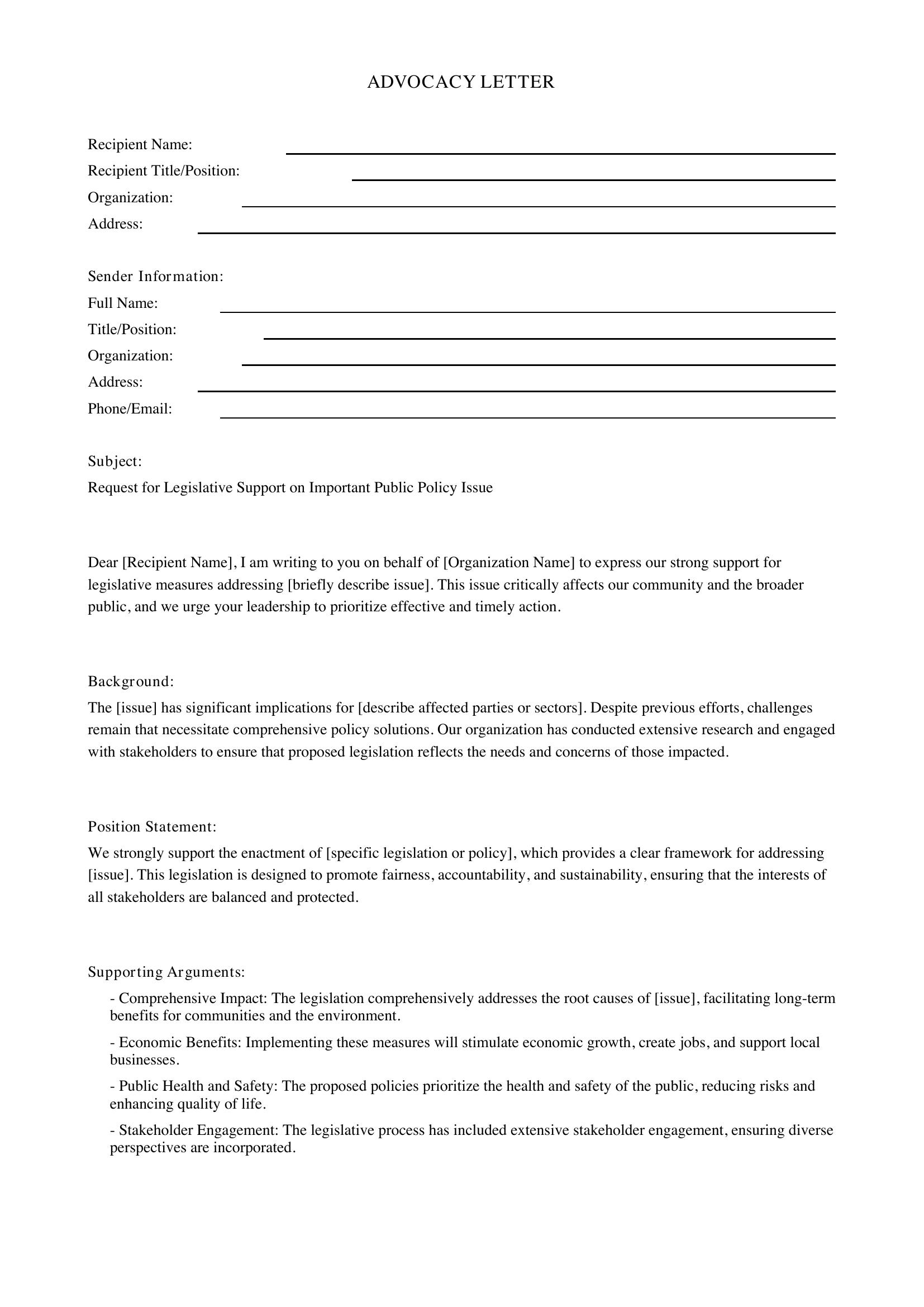 Advocacy Letter Template - US
