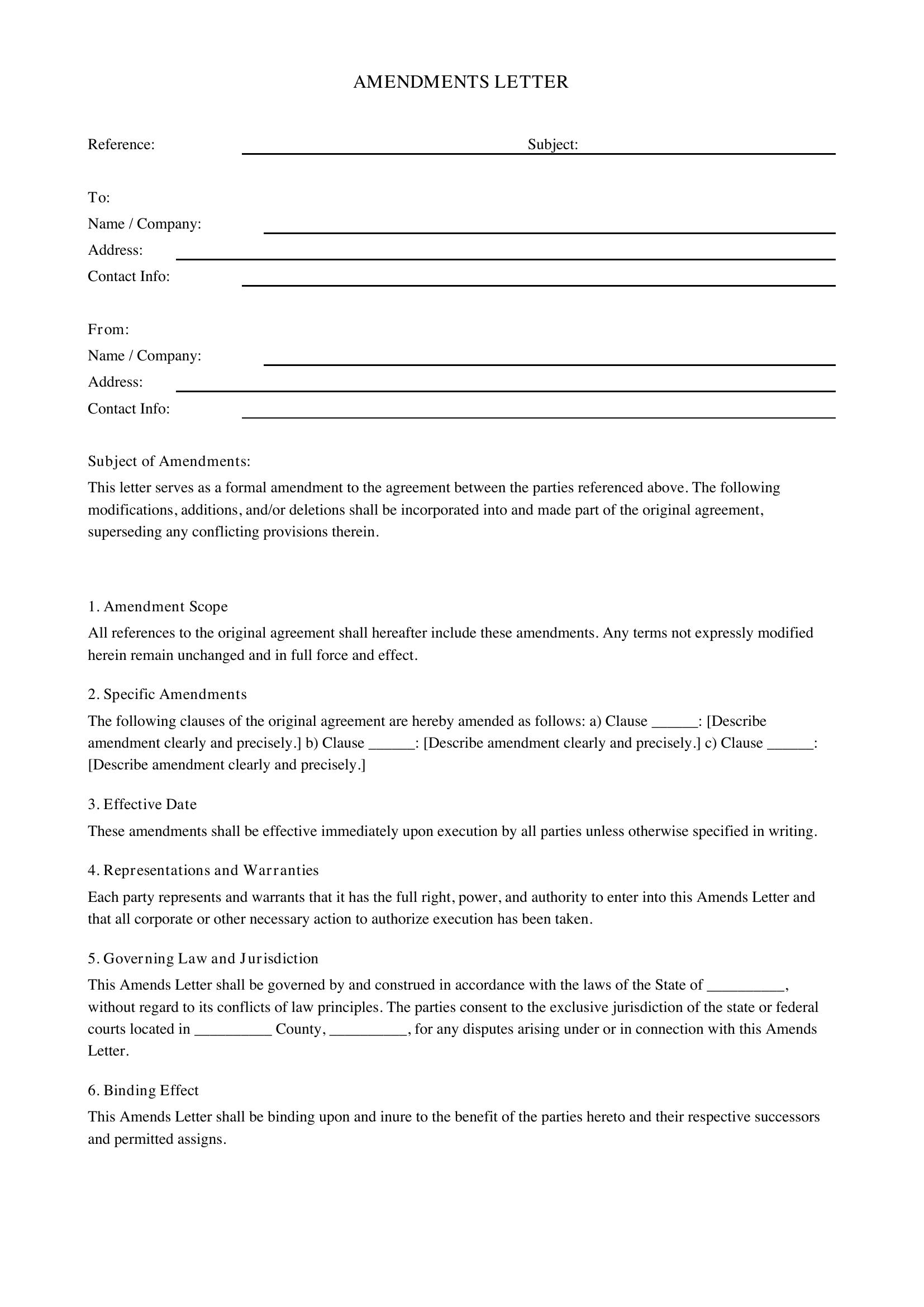Amends Letter Template - US