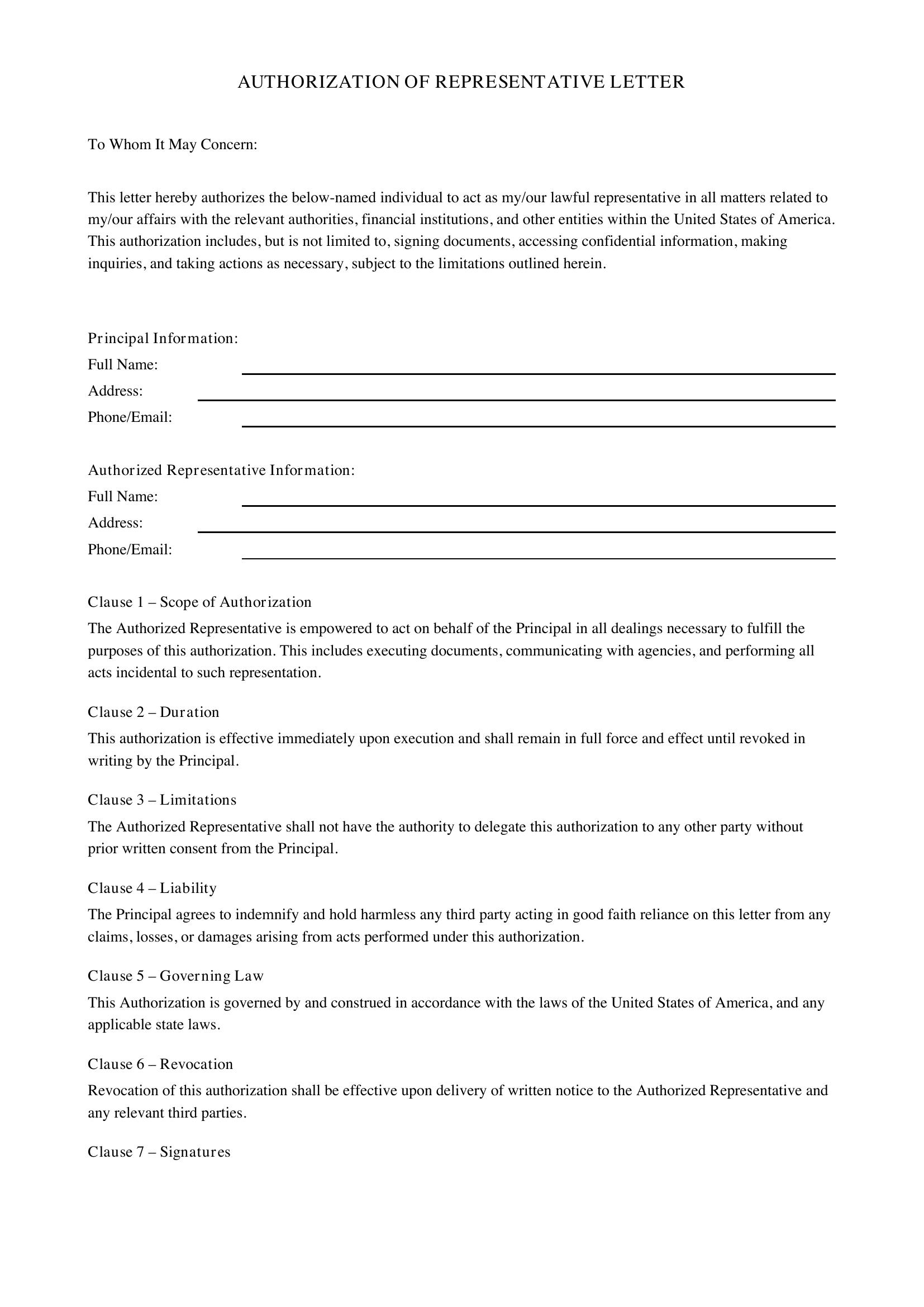 Aor Letter Template - US