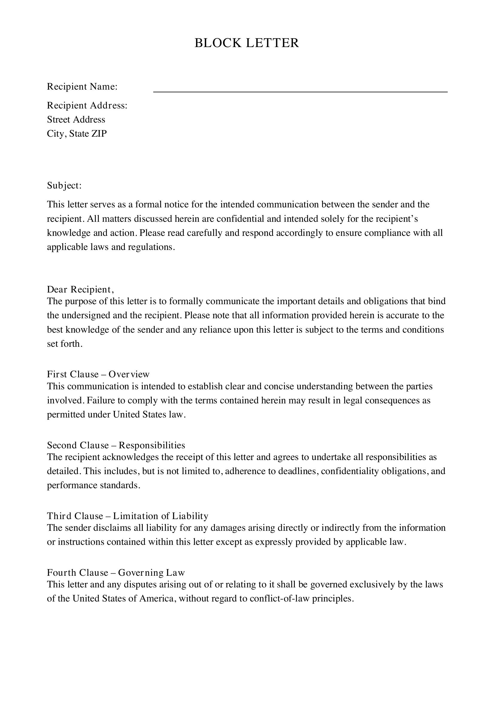 Block Letter Template - US