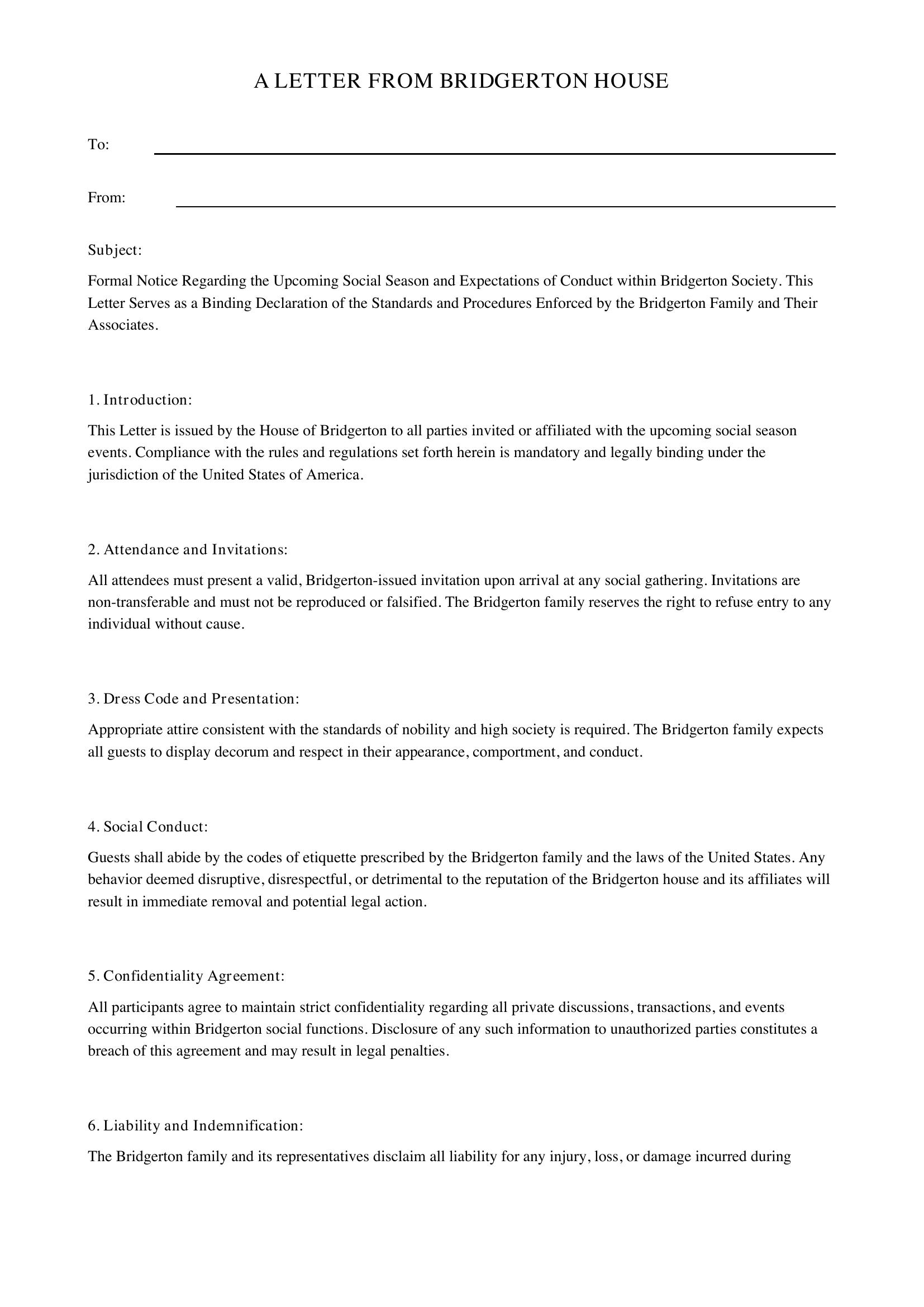 Bridgerton Letter Template - US