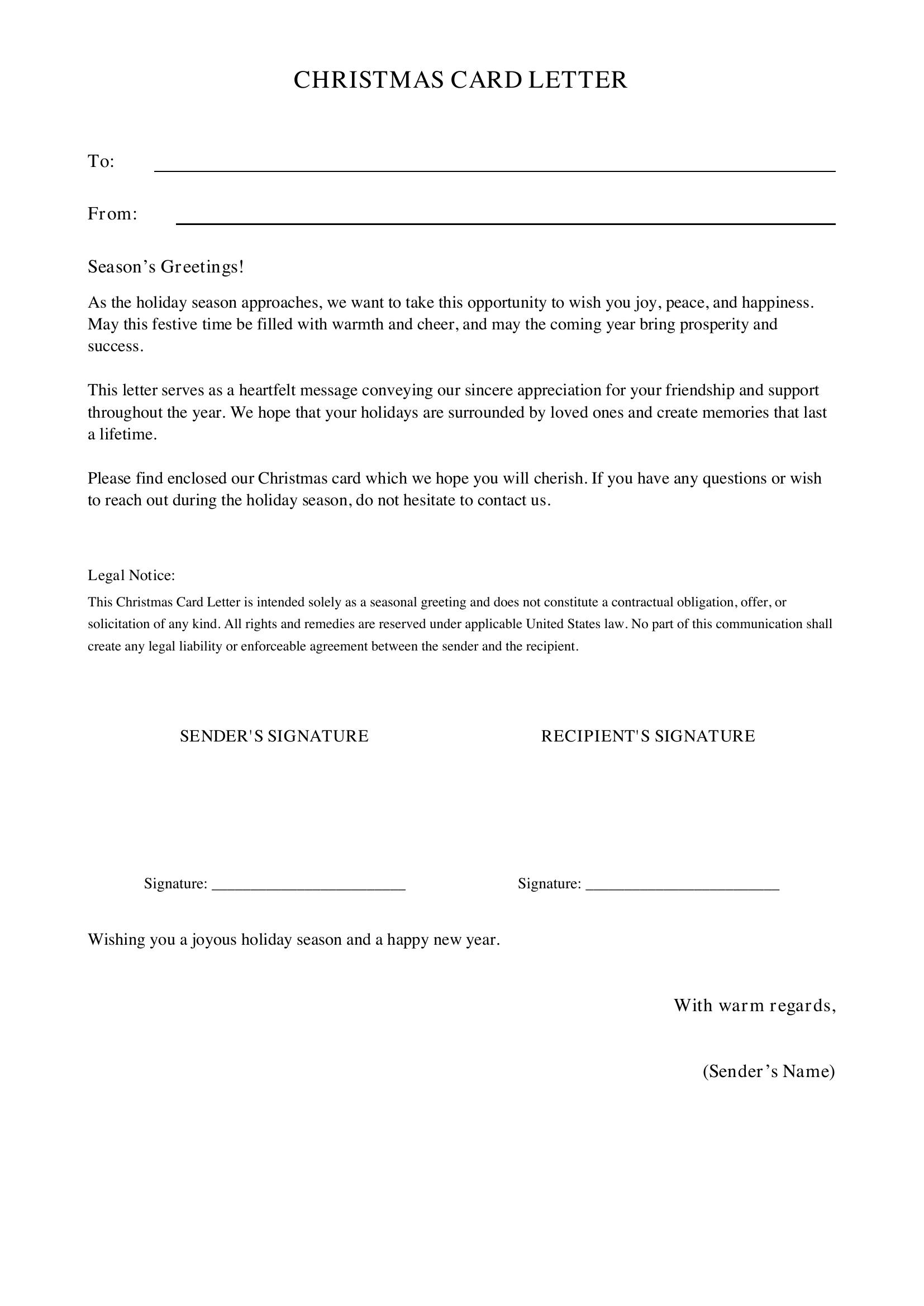 Christmas Card Letter Template - US