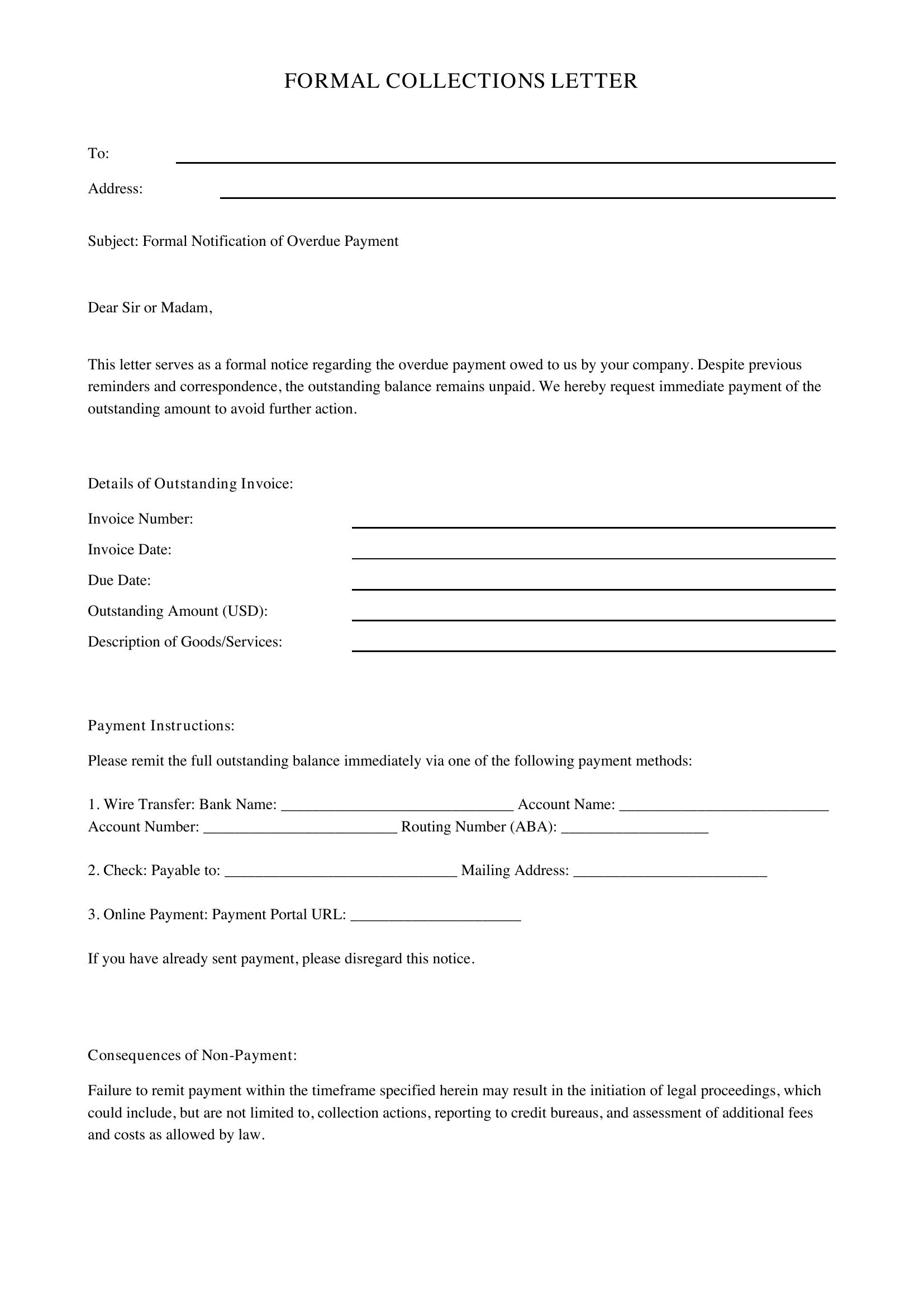 Collections Letter Template - US