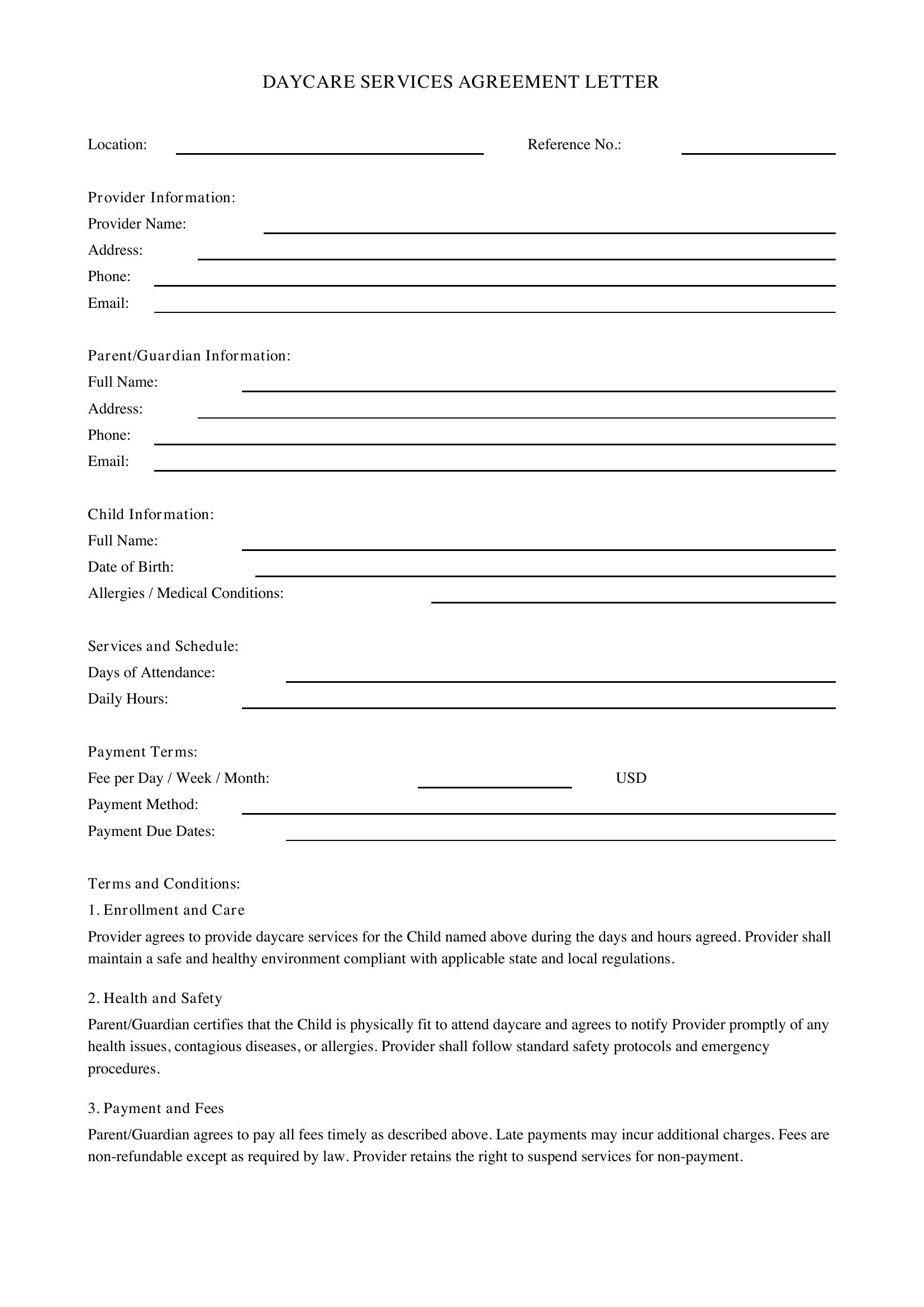 Daycare Letter Template - US