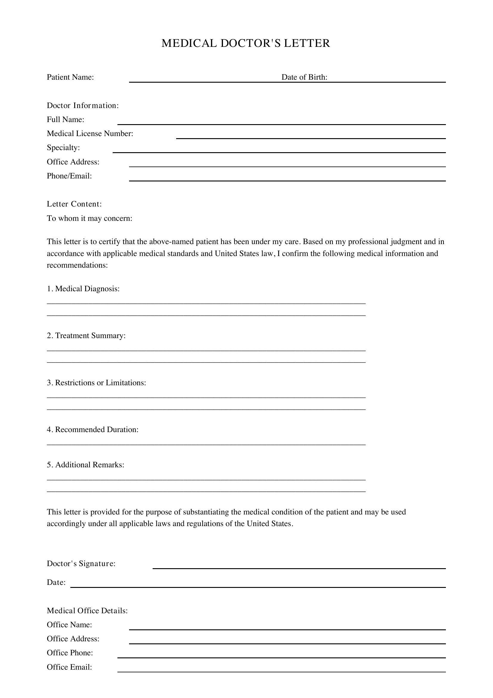 Doctors Letter Template - US