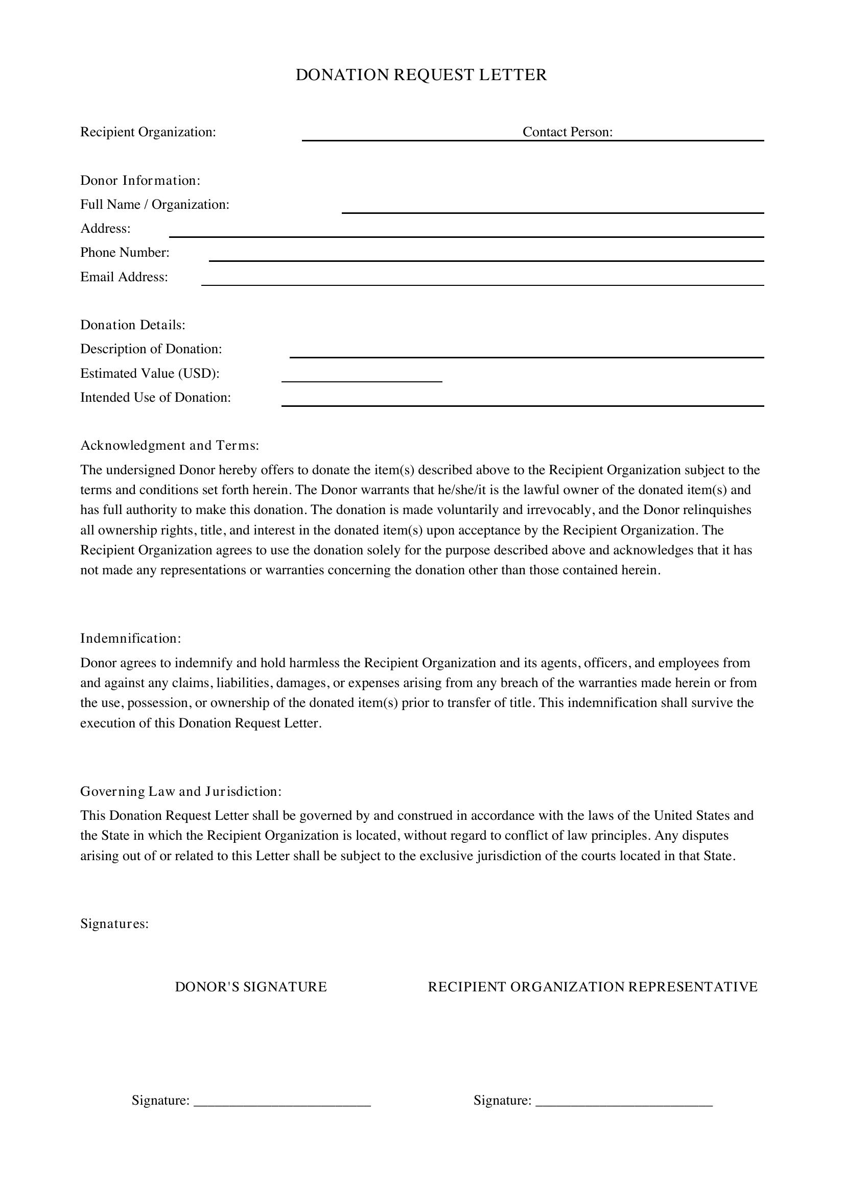 Donation Request Letter Template - US