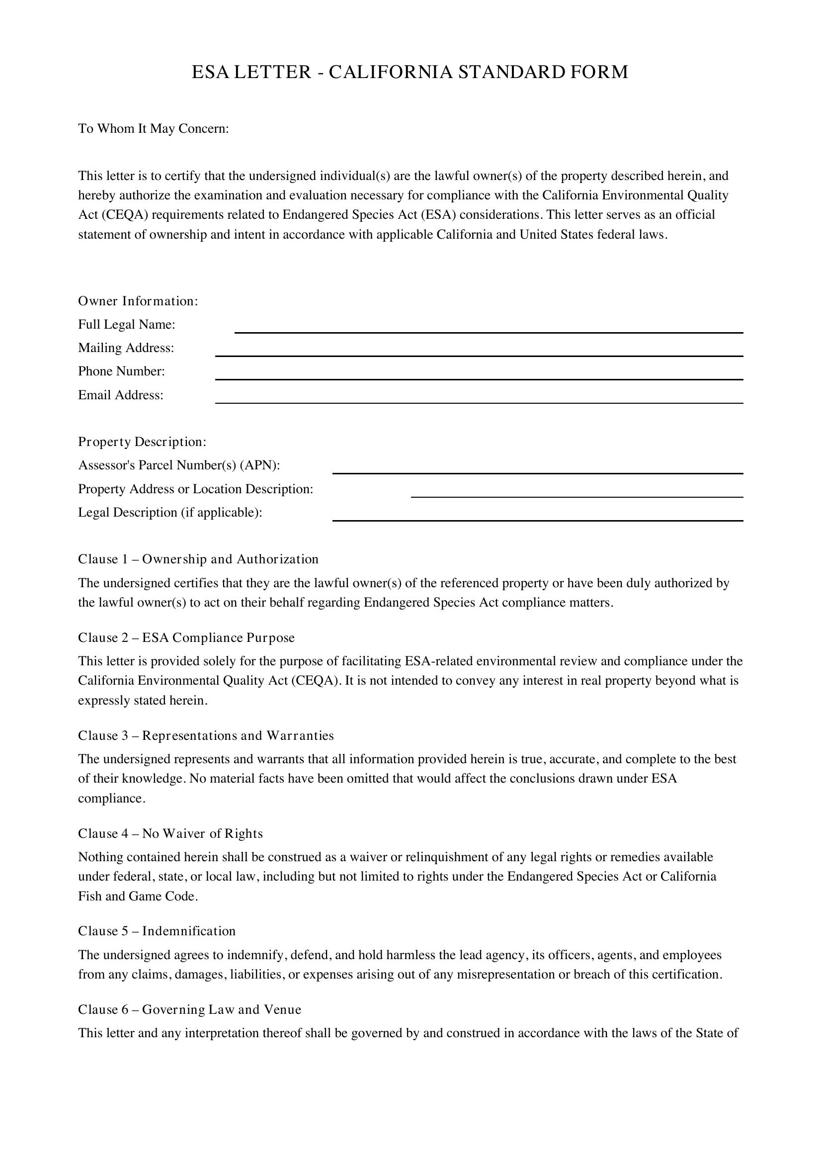 Esa Letter California Template - US