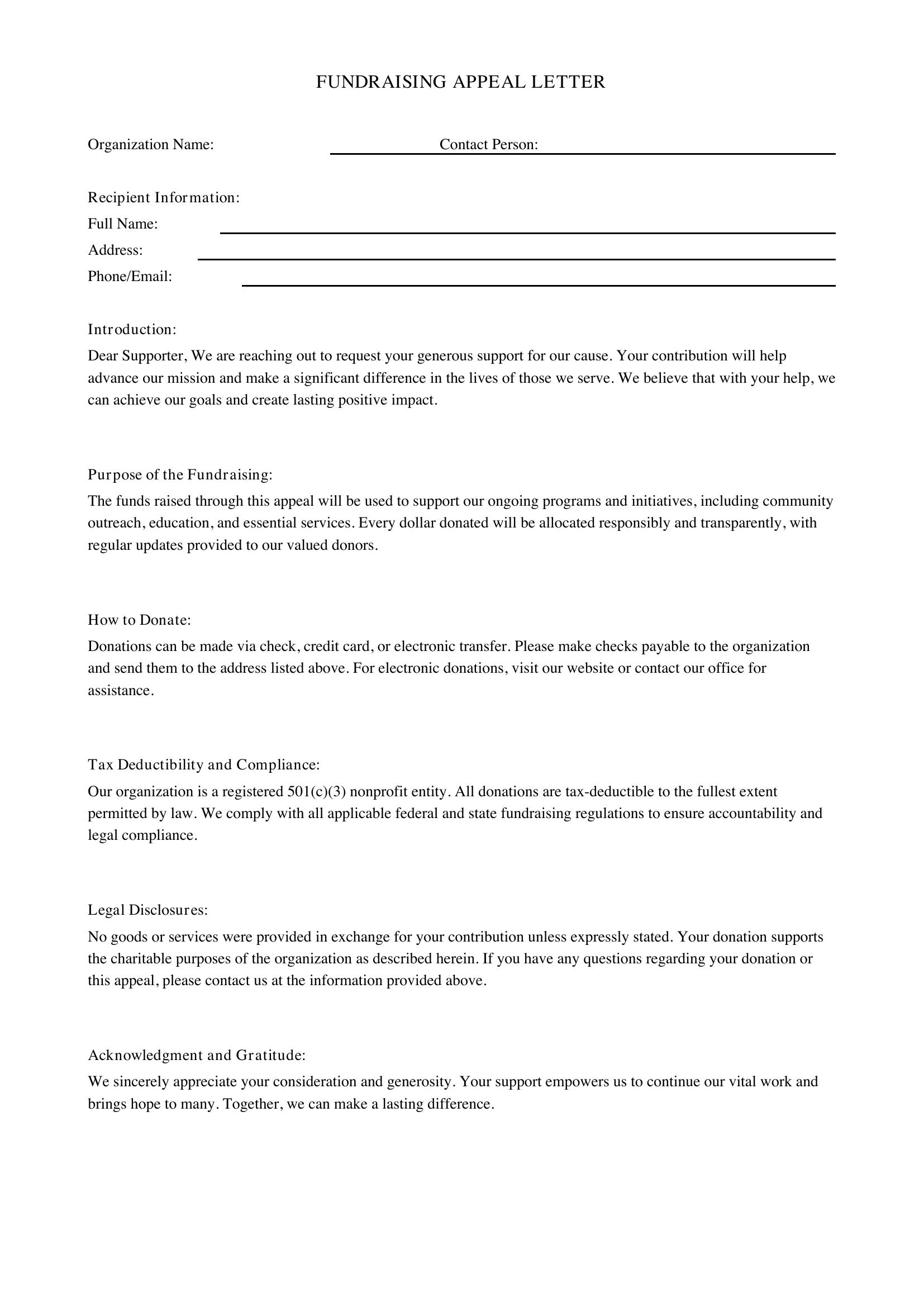Fundraising Appeal Letter Template - US