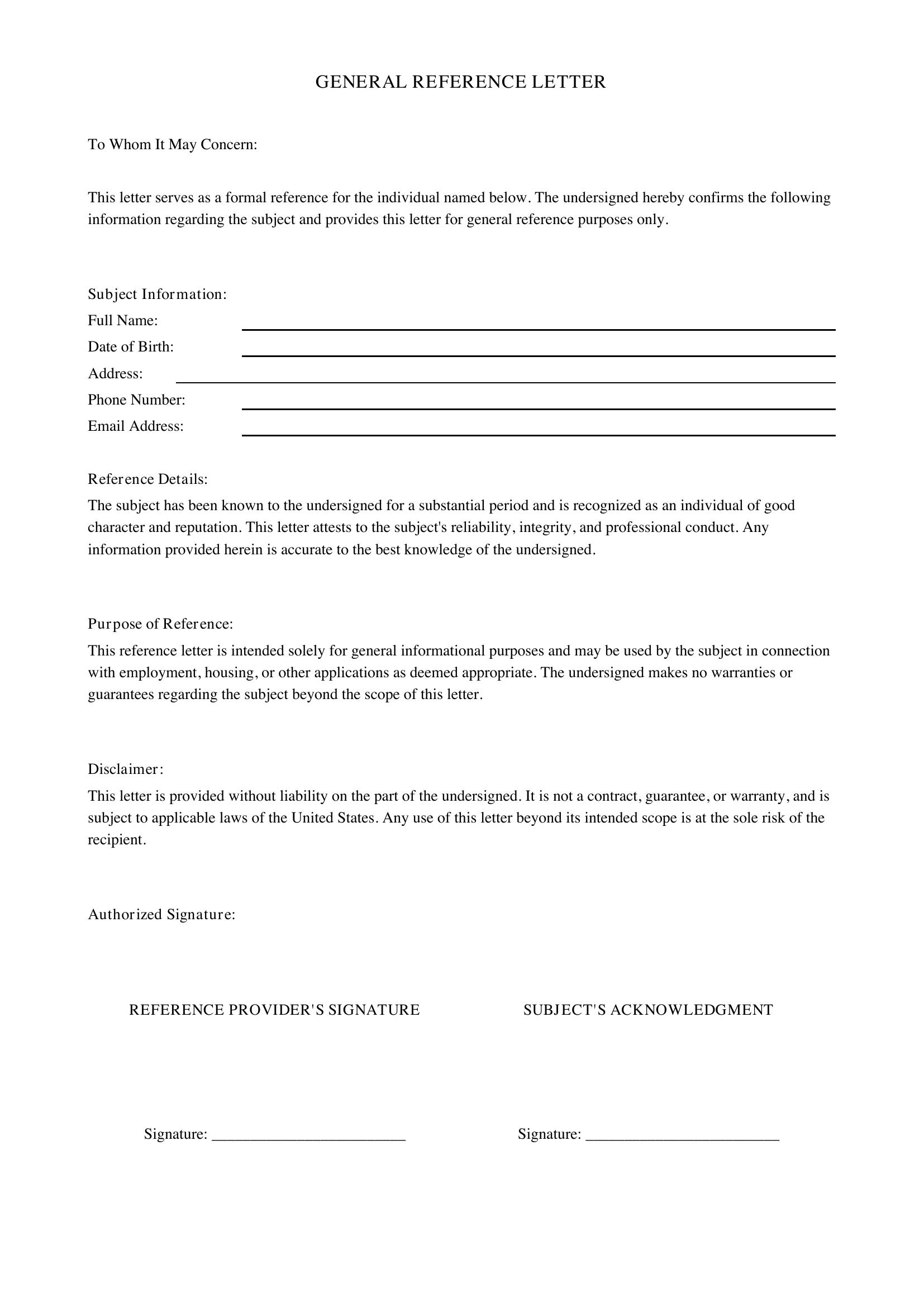 General Reference Letter Template - US