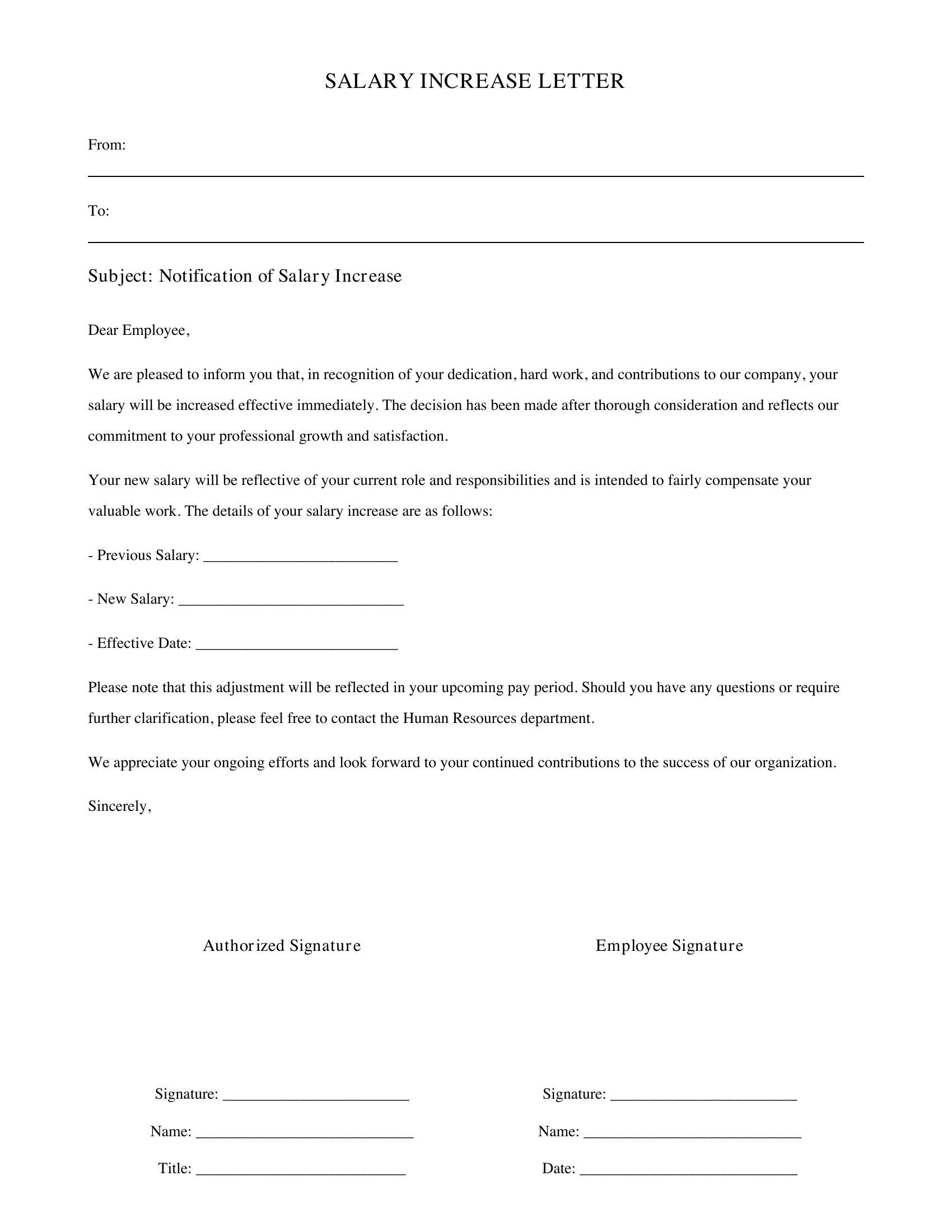 Increase Letter Template - US