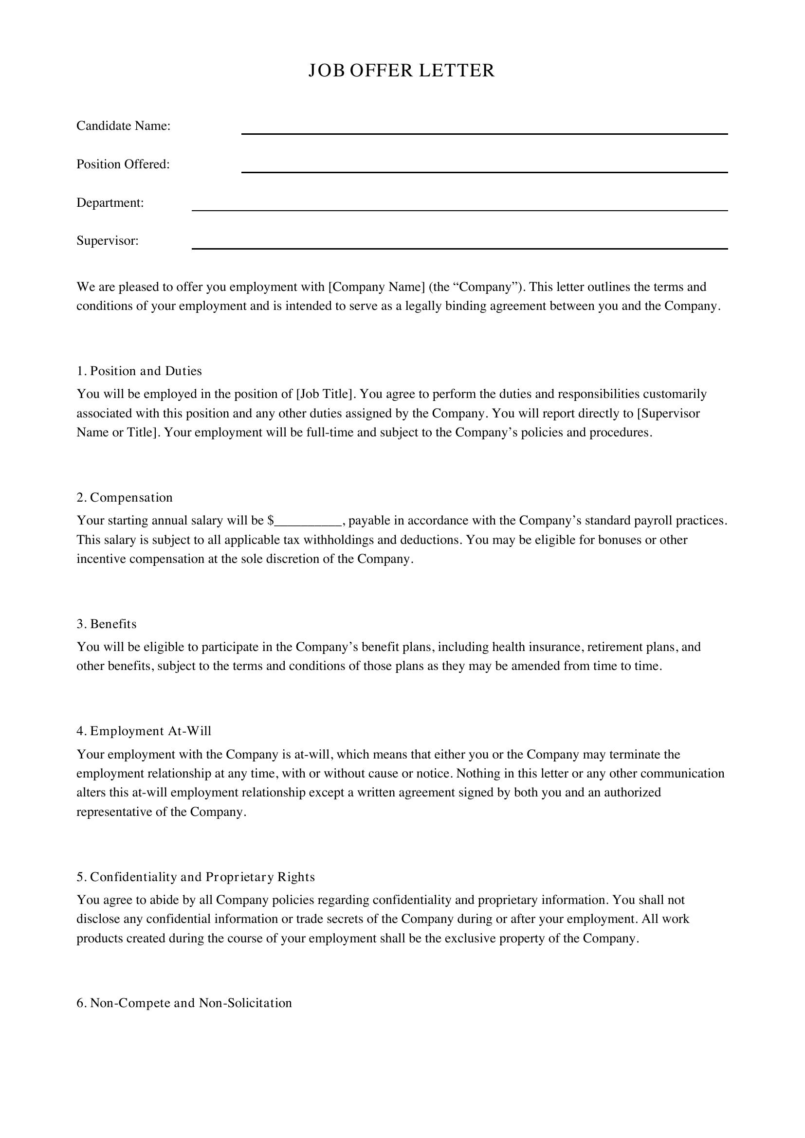 Job Offer Offer Letter Template - US