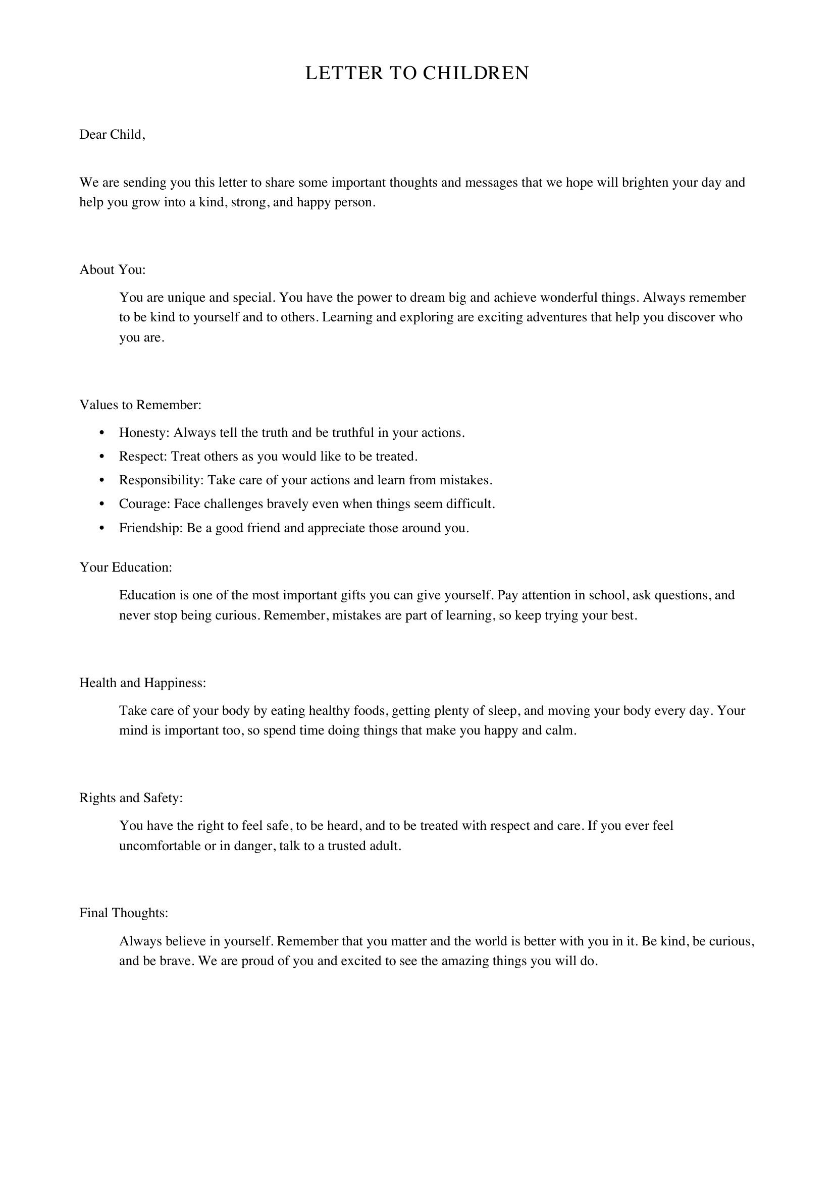 Letter For Kids Template - US