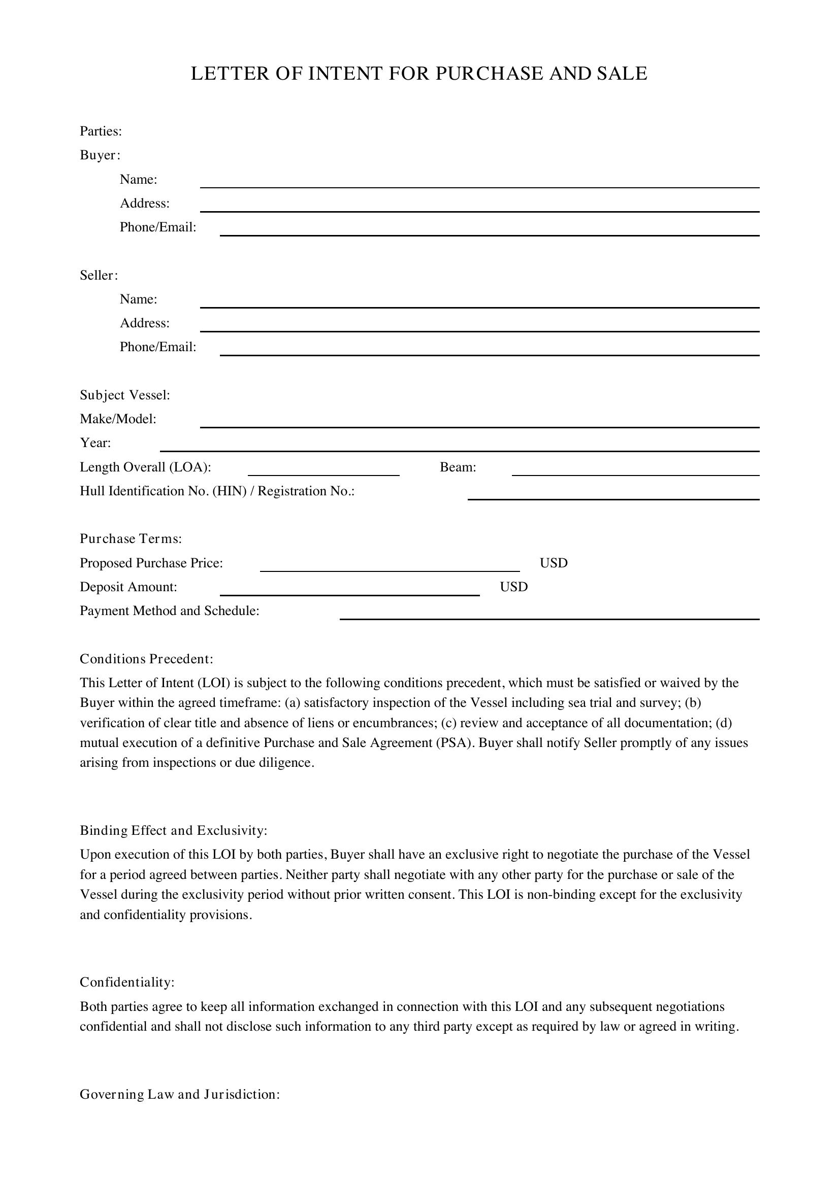 Letter Of Intent Template - US