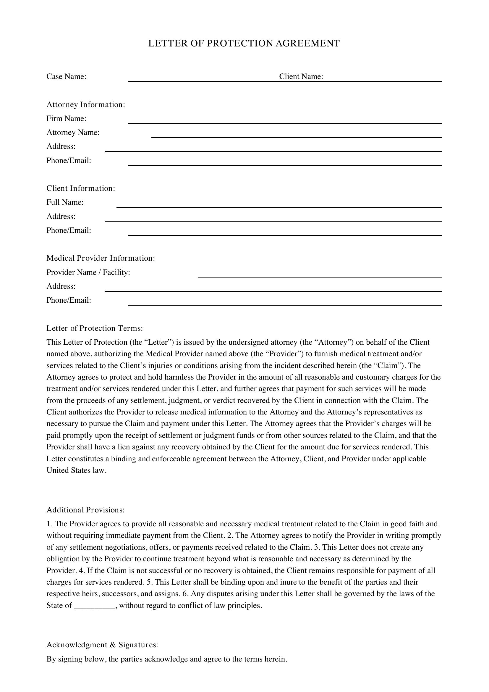 Letter Of Protection Template - US