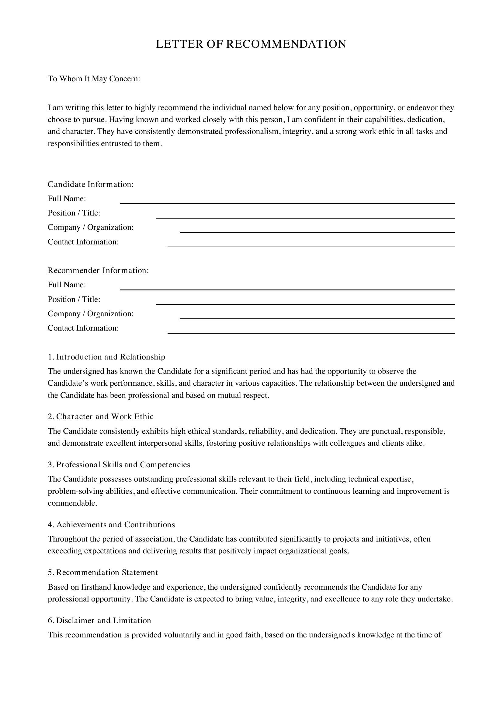 Letter Of Recommendation Asking Template - US