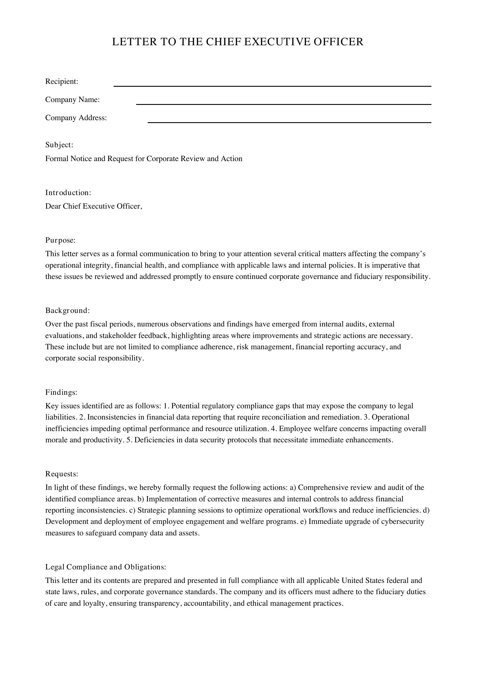 Letter To Ceo Template - US