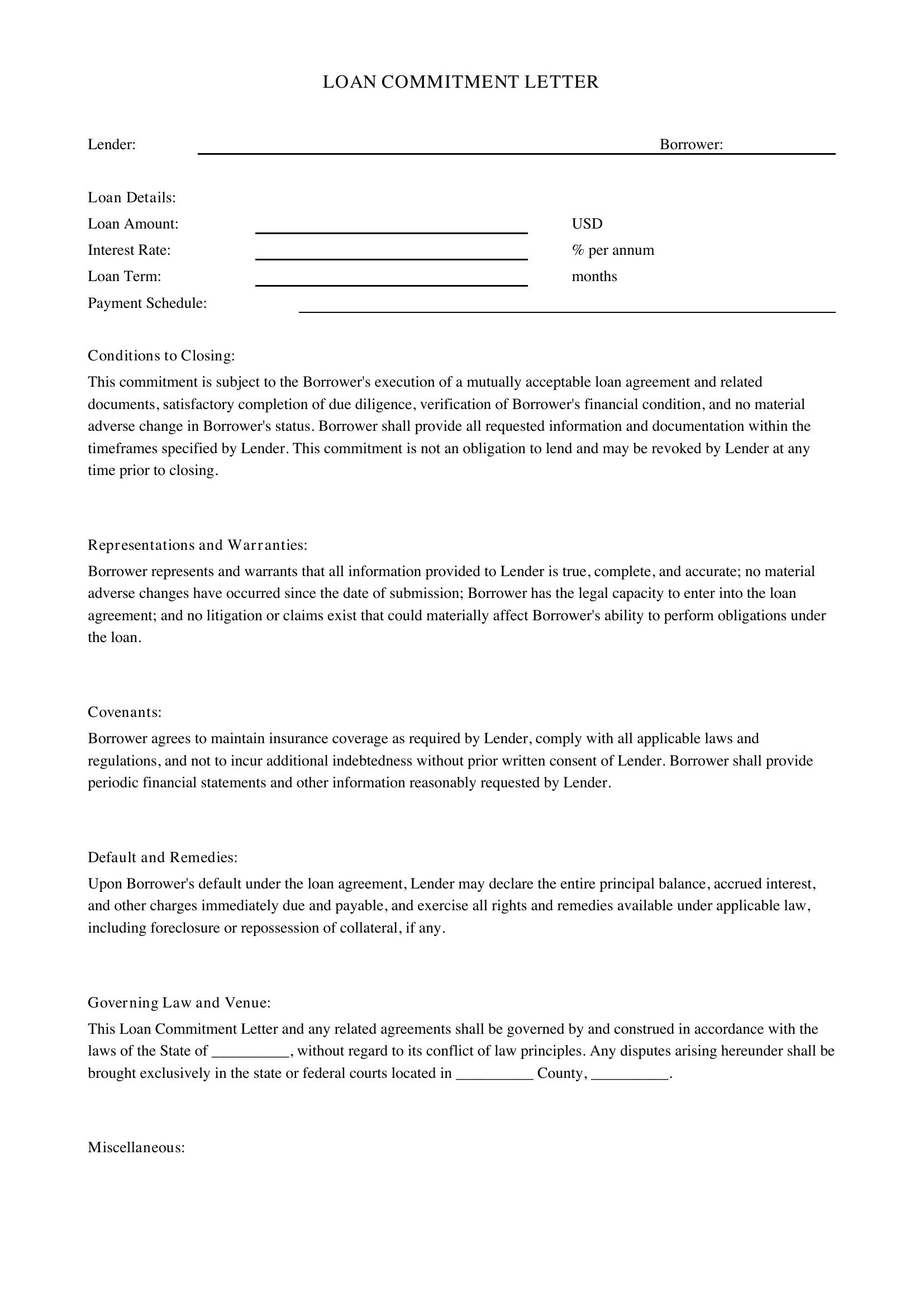 Loan Commitment Letter Template - US