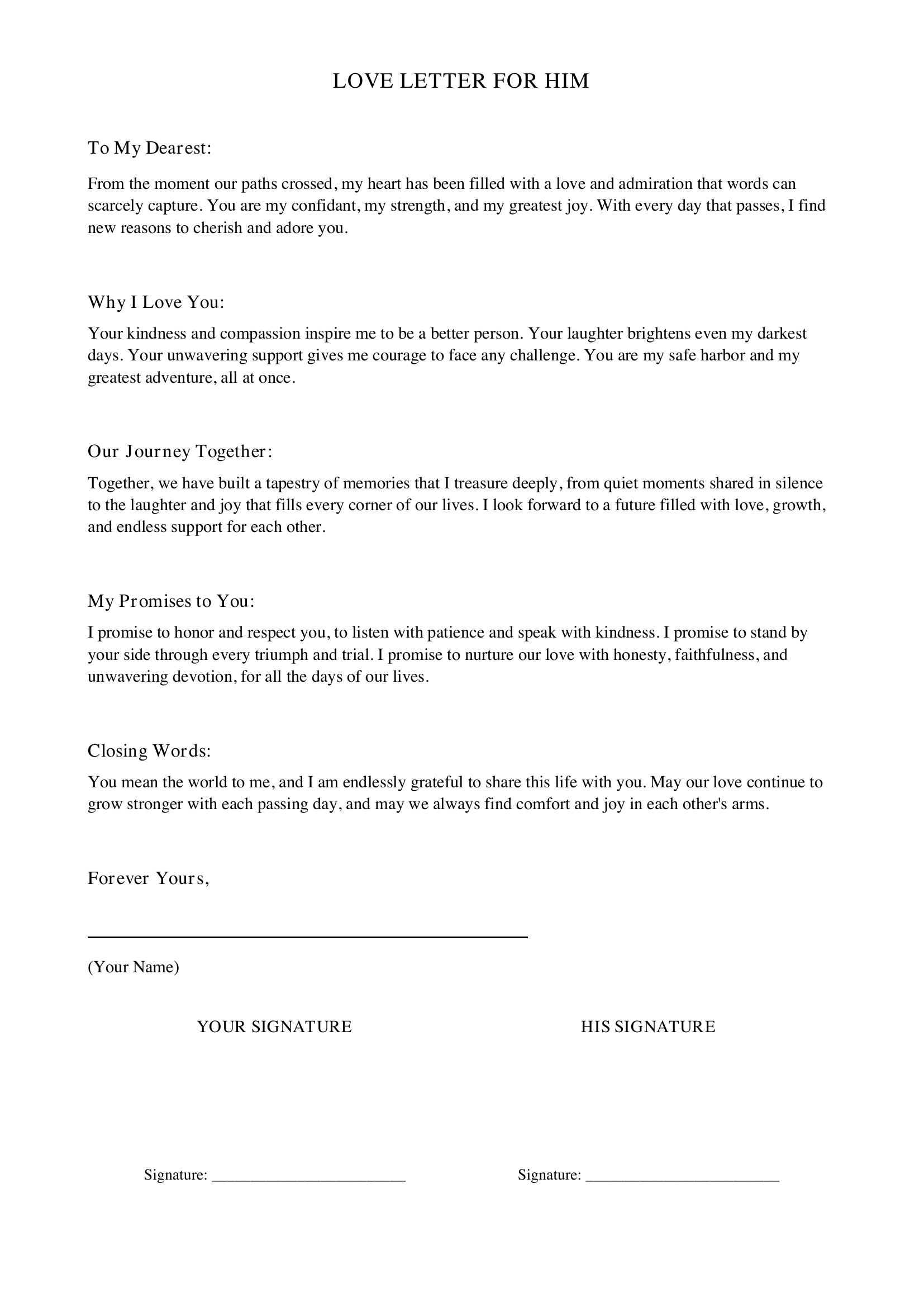 Love Letter For Him Template - US