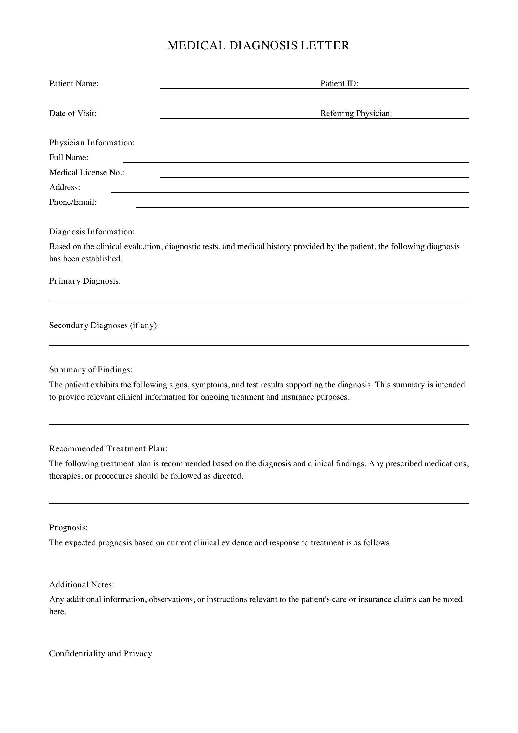 Medical Diagnosis Letter Template - US