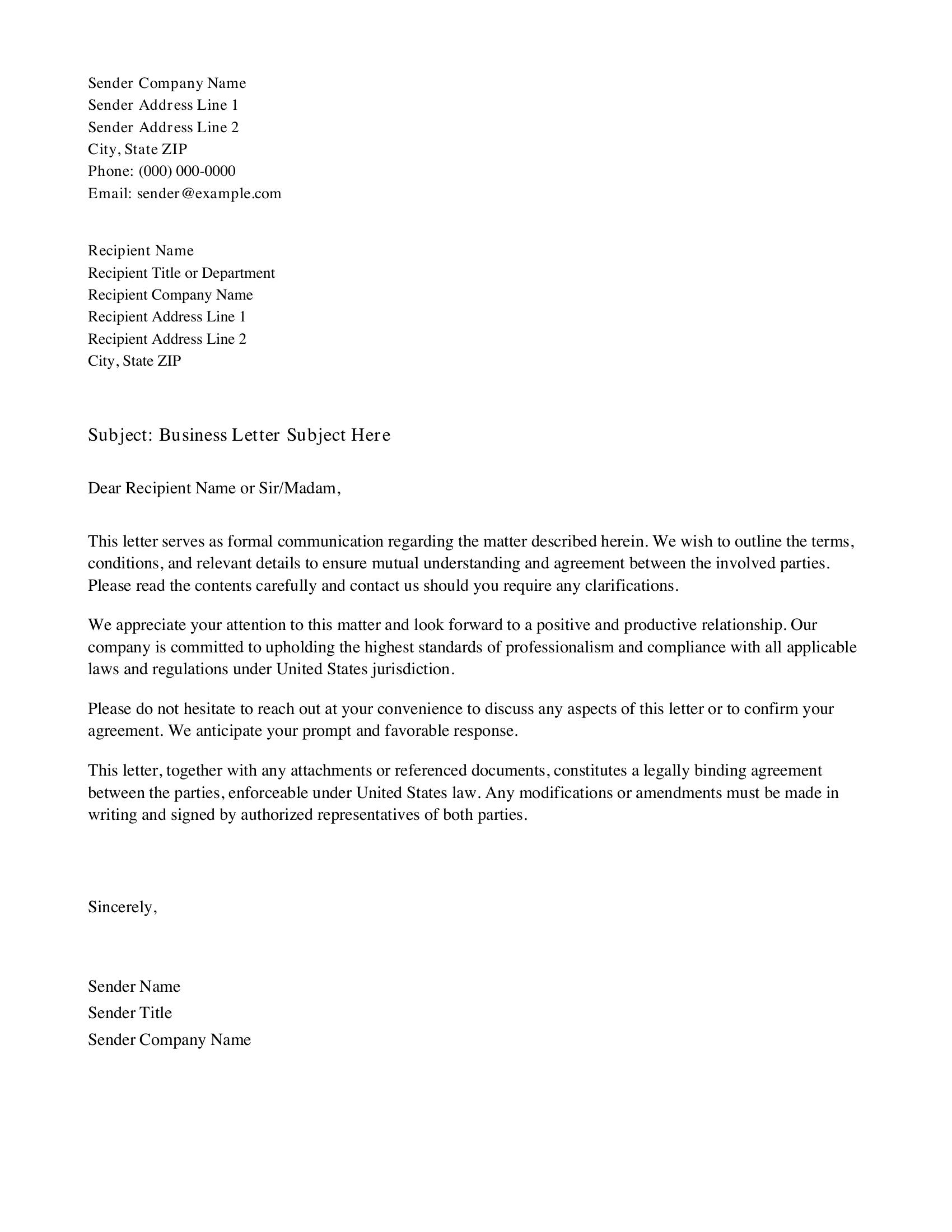 Microsoft Business Letter Template - US