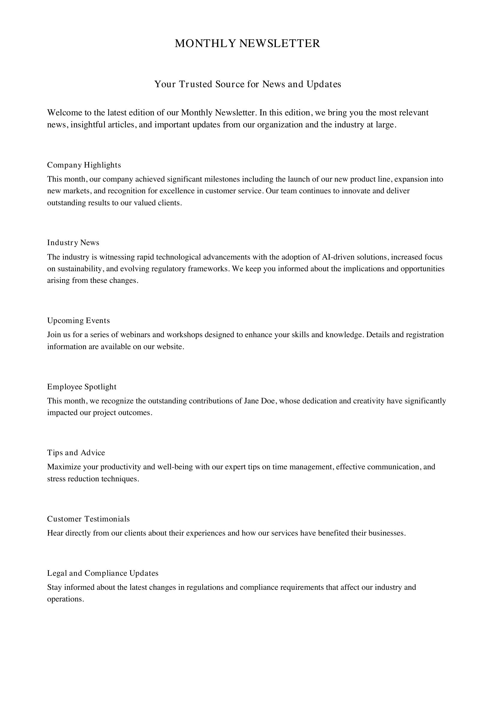 News Letter Template - US