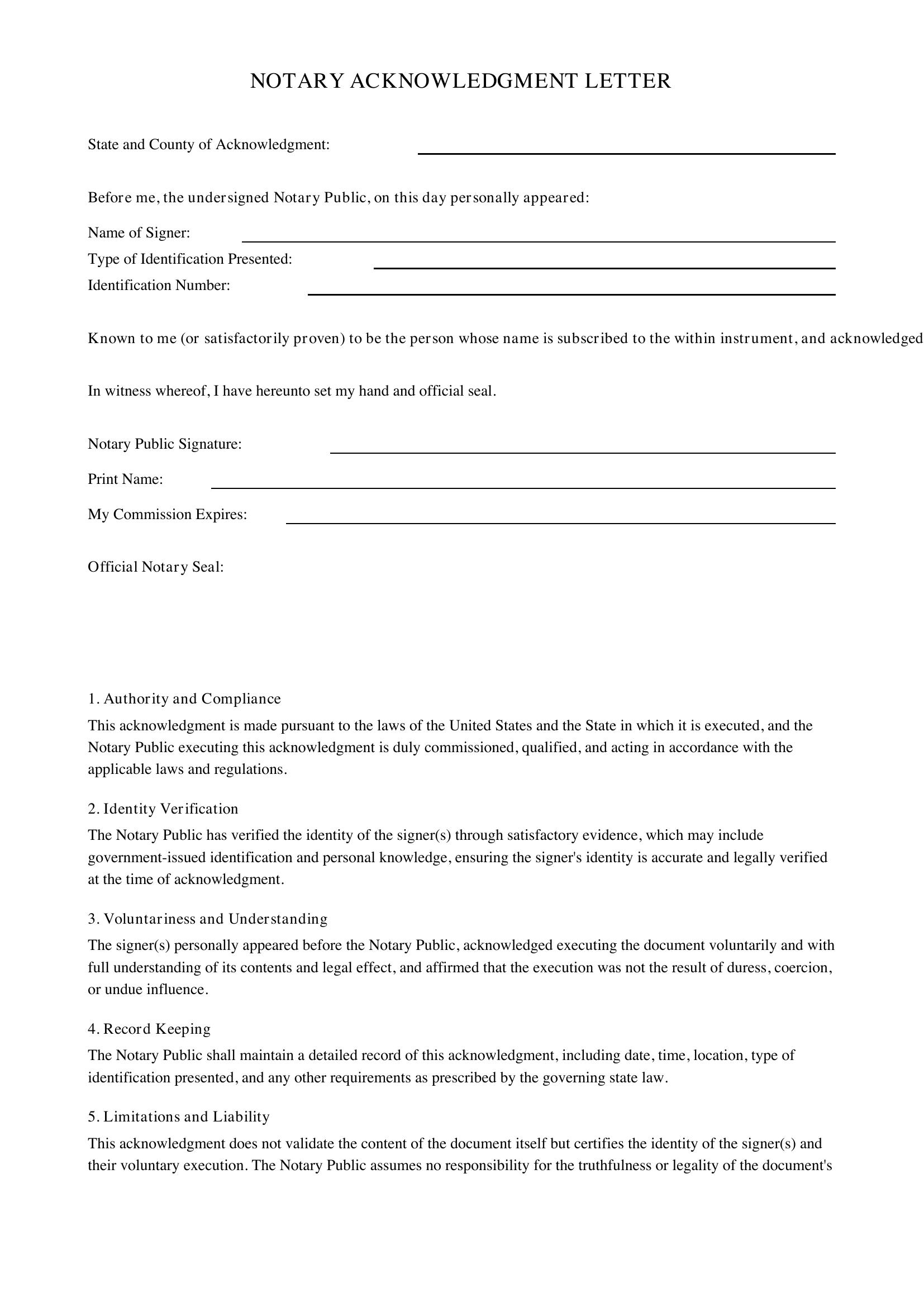 Notary For Letter Template - US