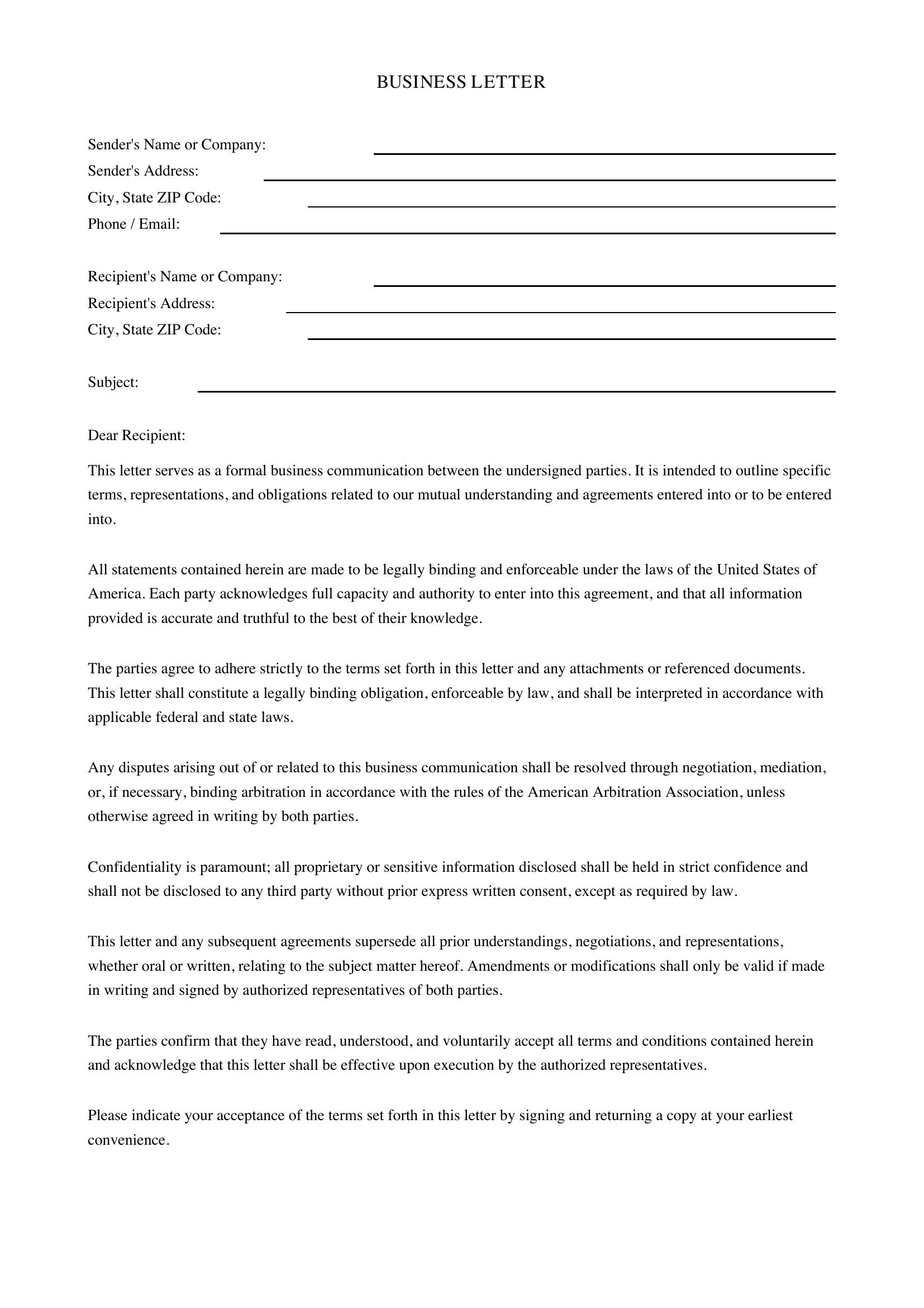 Of A Business Letter Template - US