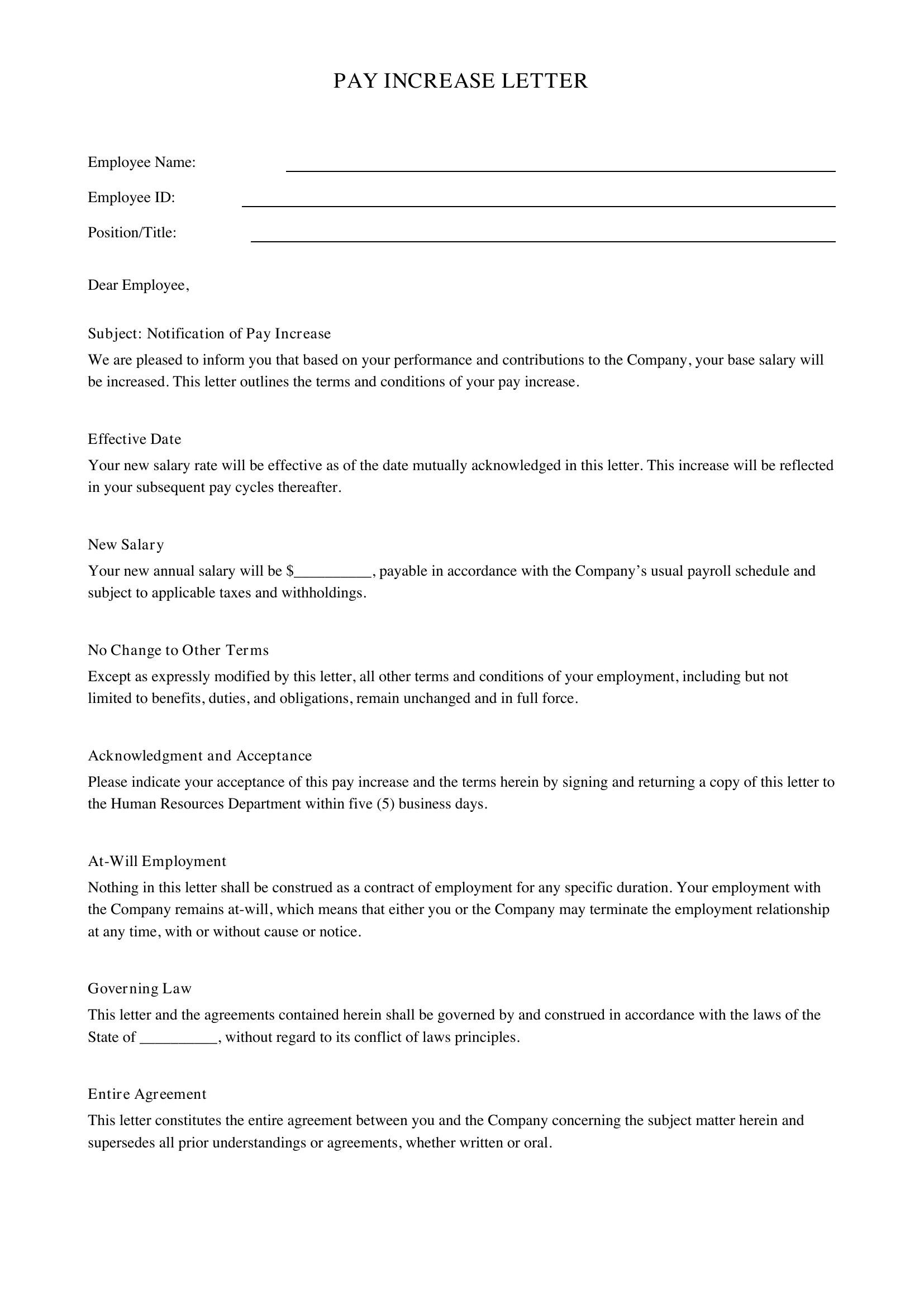 Pay Increase Letter Template - US