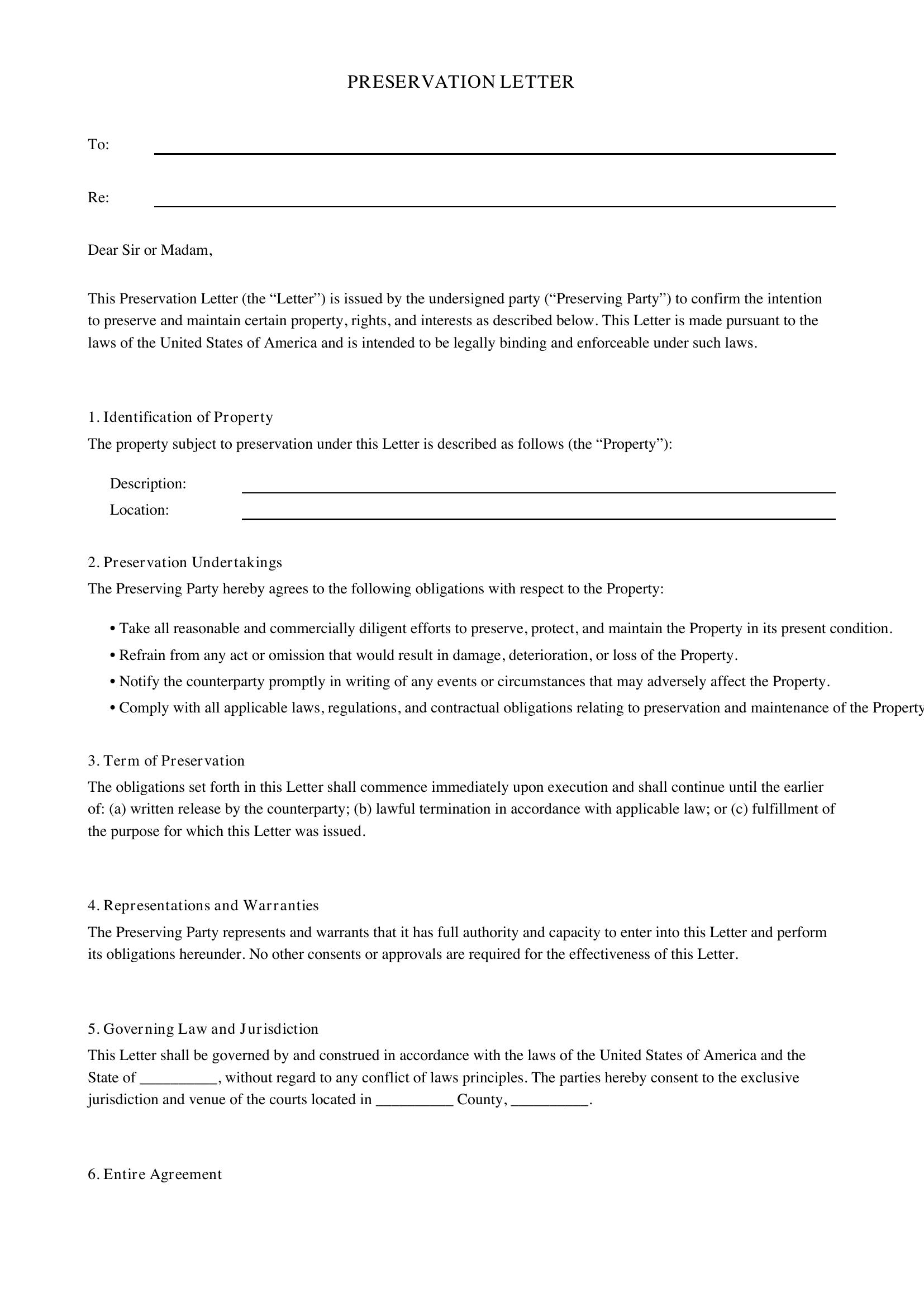 Preservation Letter Template - US