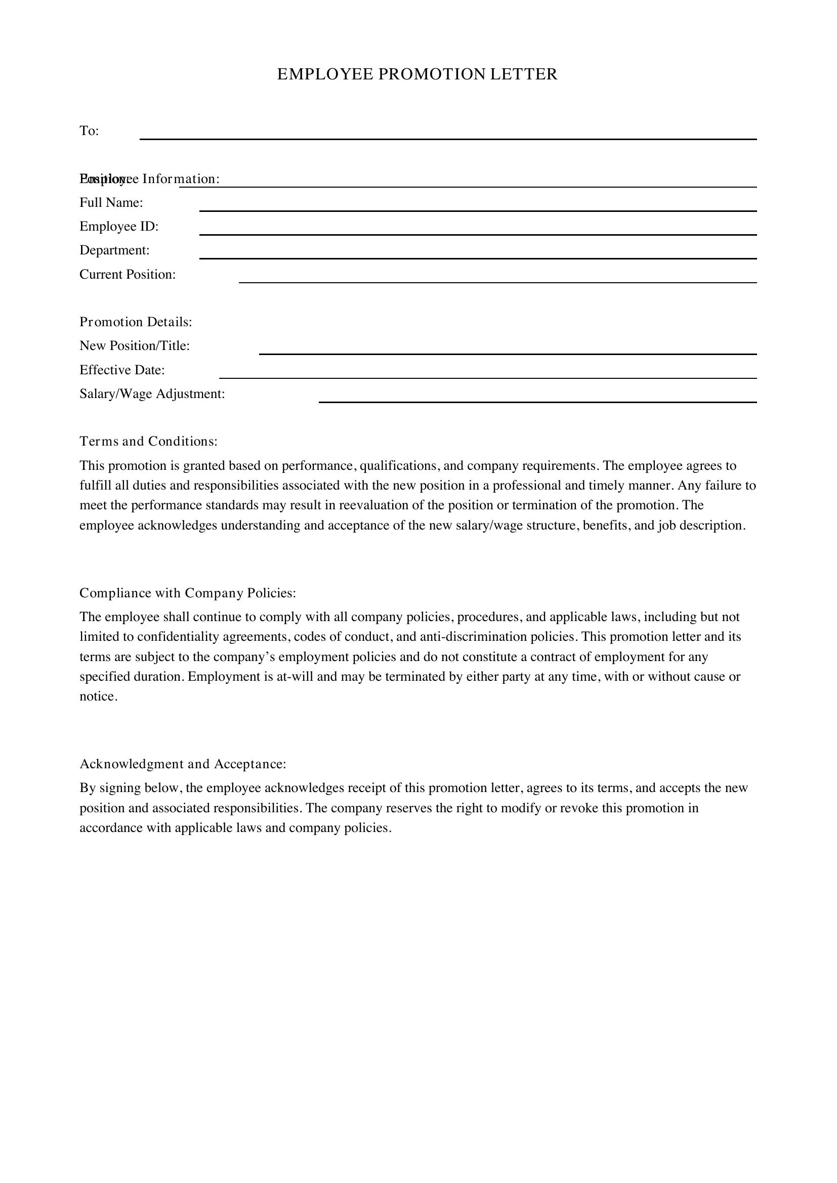 Promotion Letter Template - US