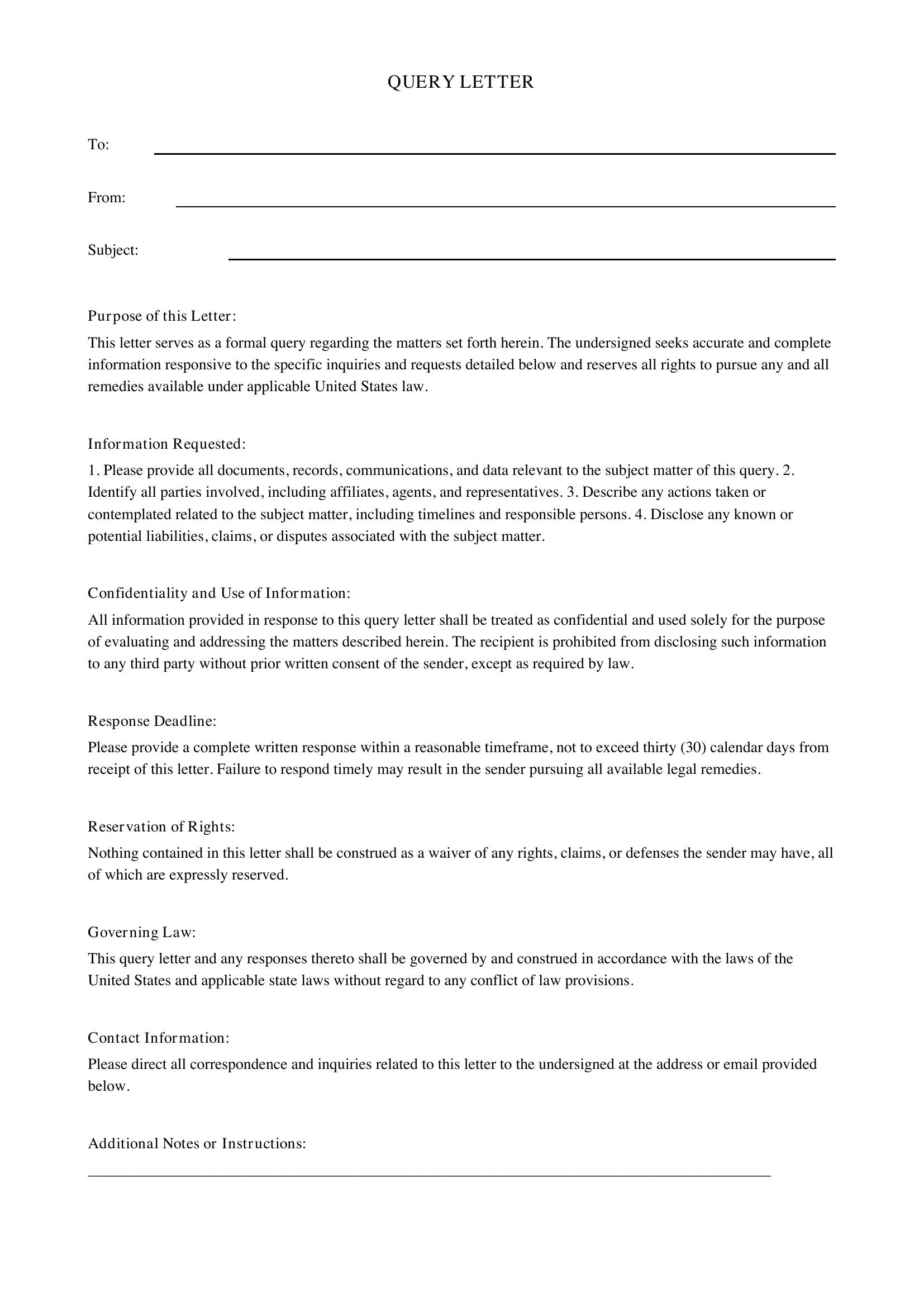 Query Letter Template - US