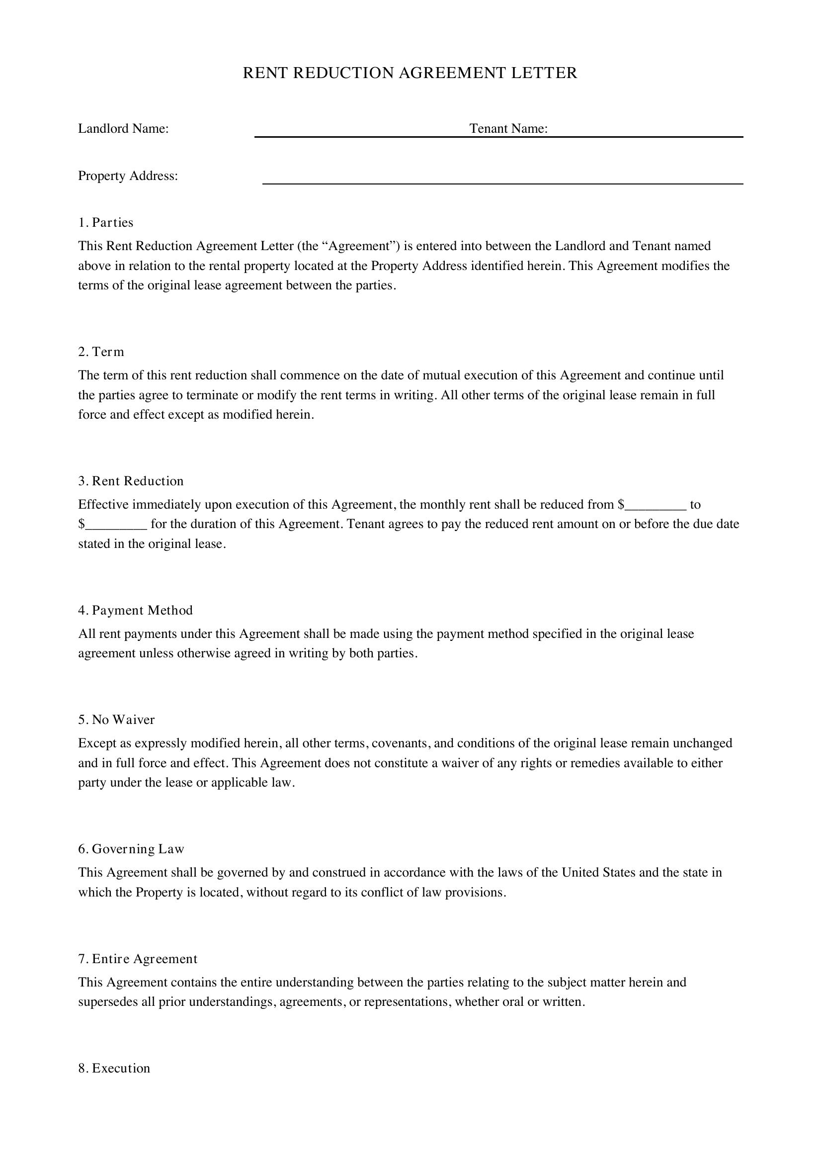 Rent Reduction Letter Template - US