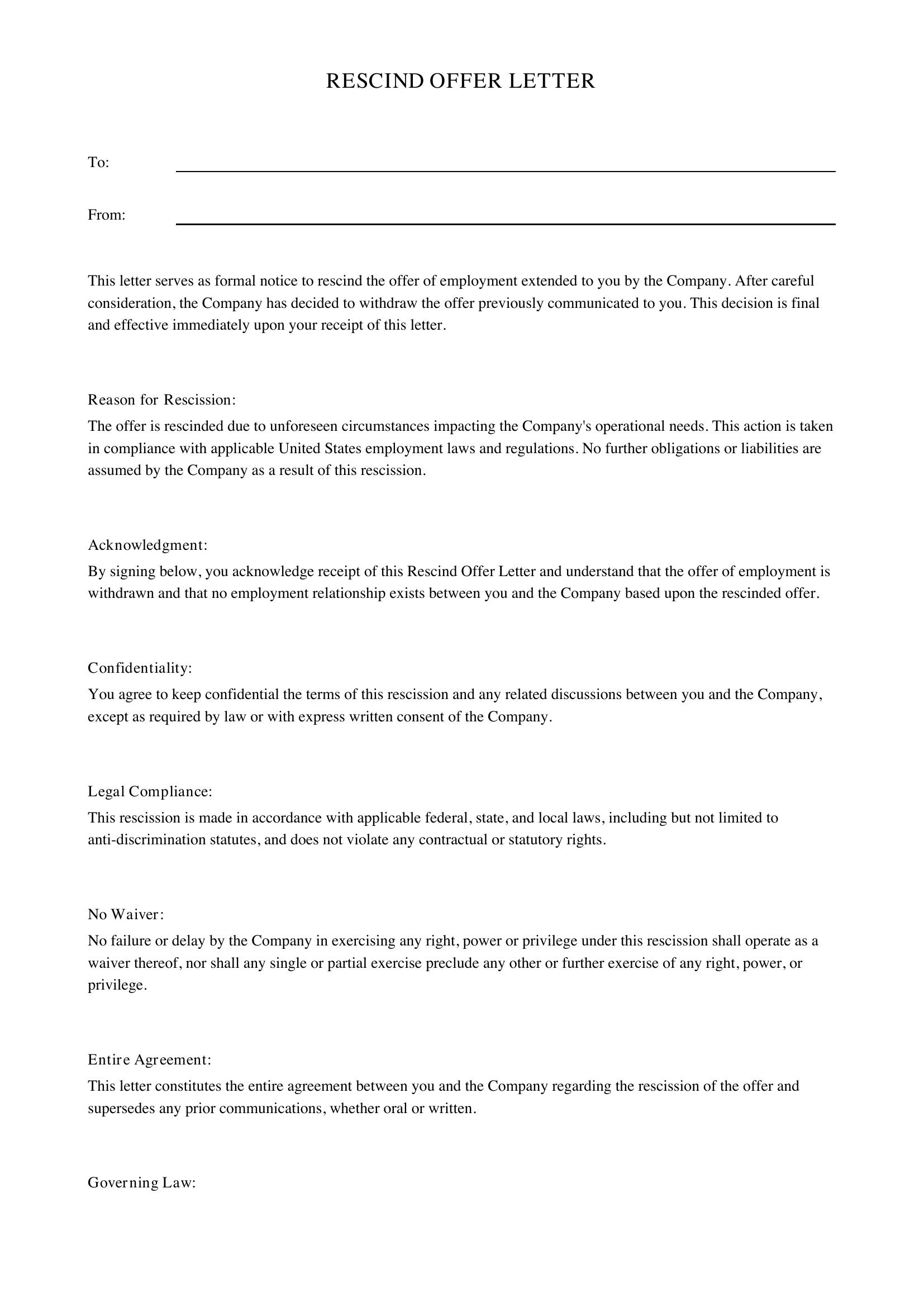 Rescind Offer Letter Shrm Template - US