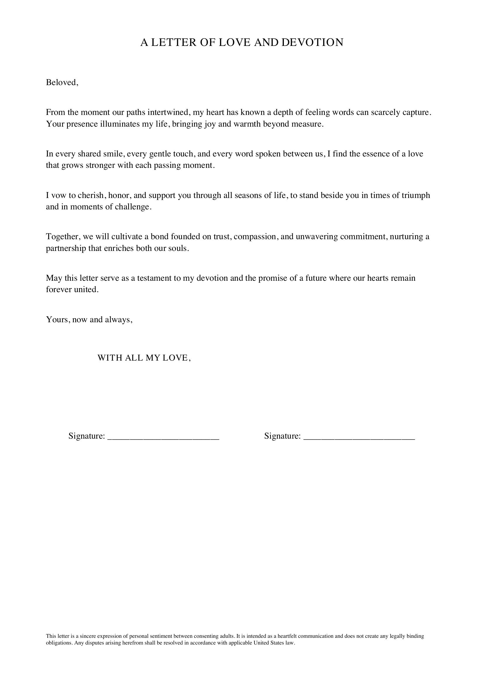Romantic Letter Template - US