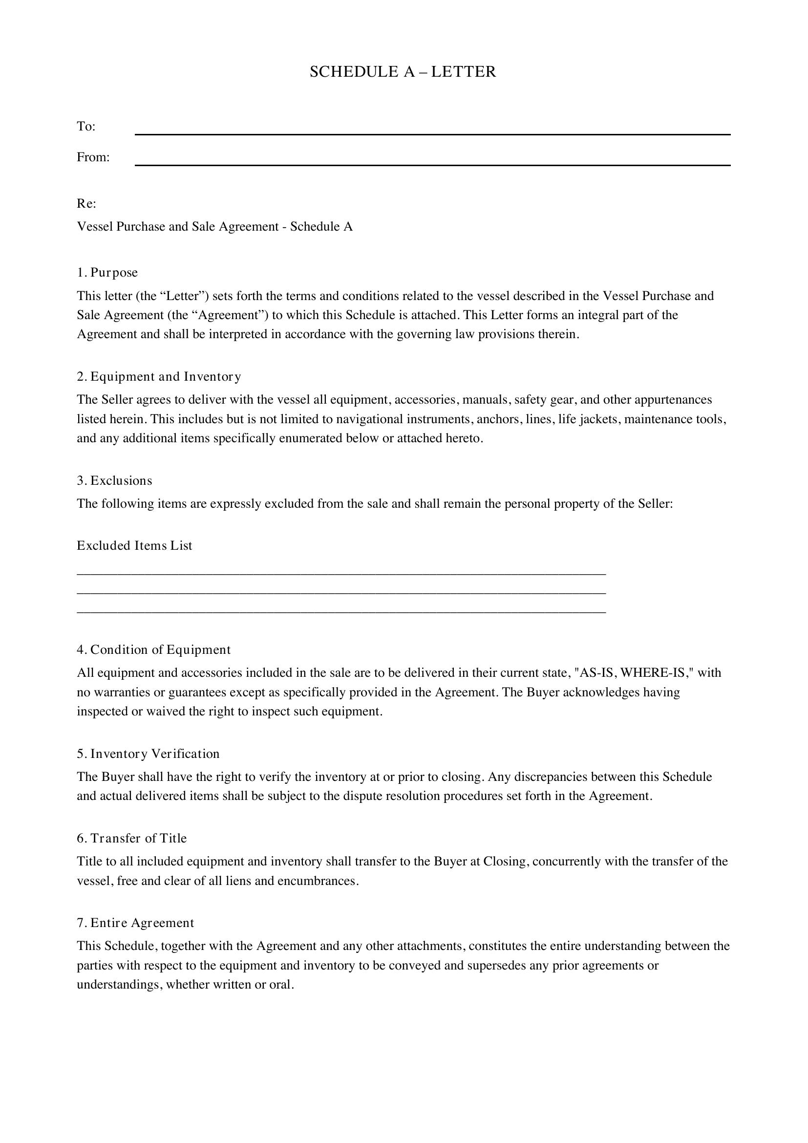 Schedule A Letter Template - US