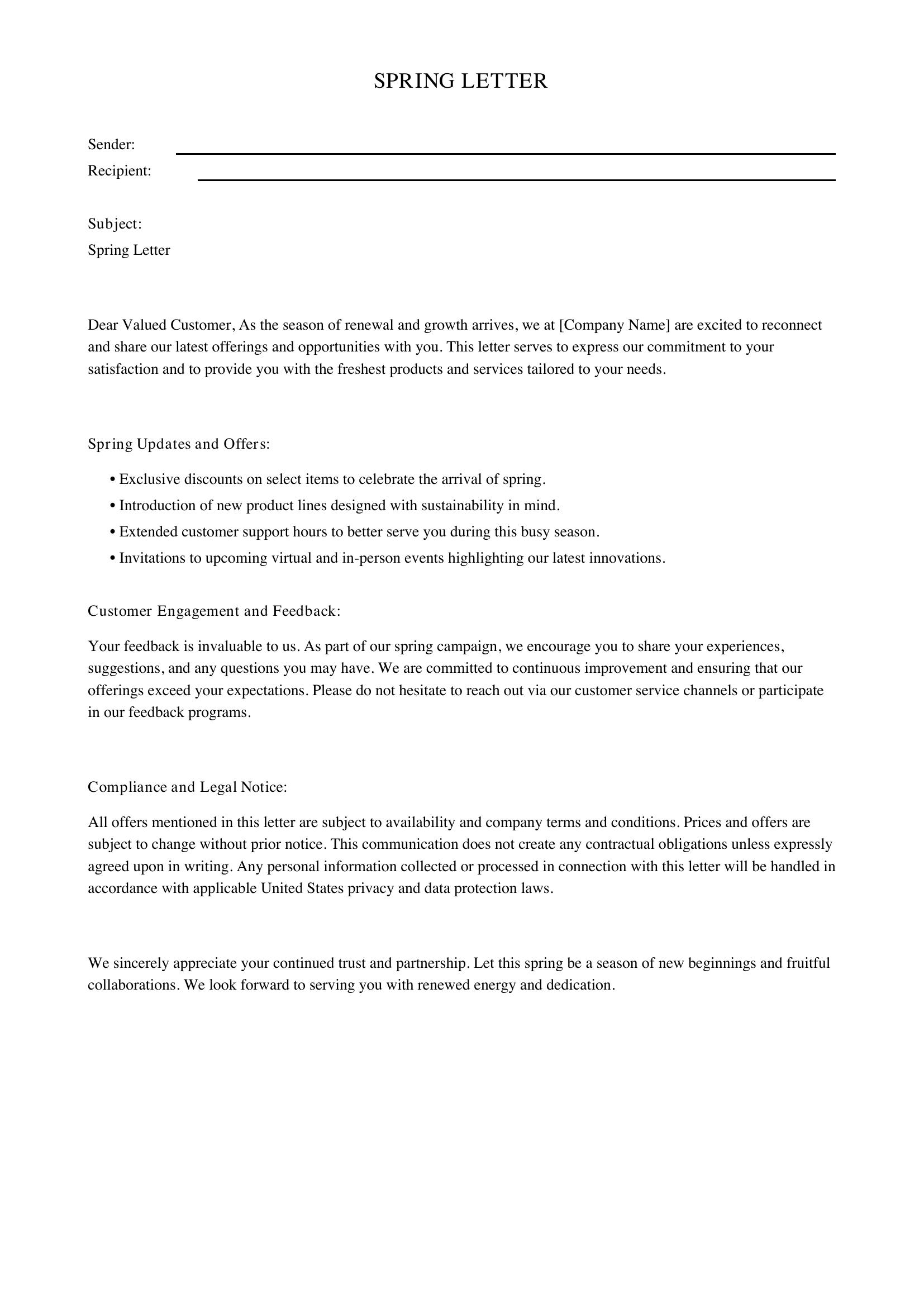 Spring Letter Template - US