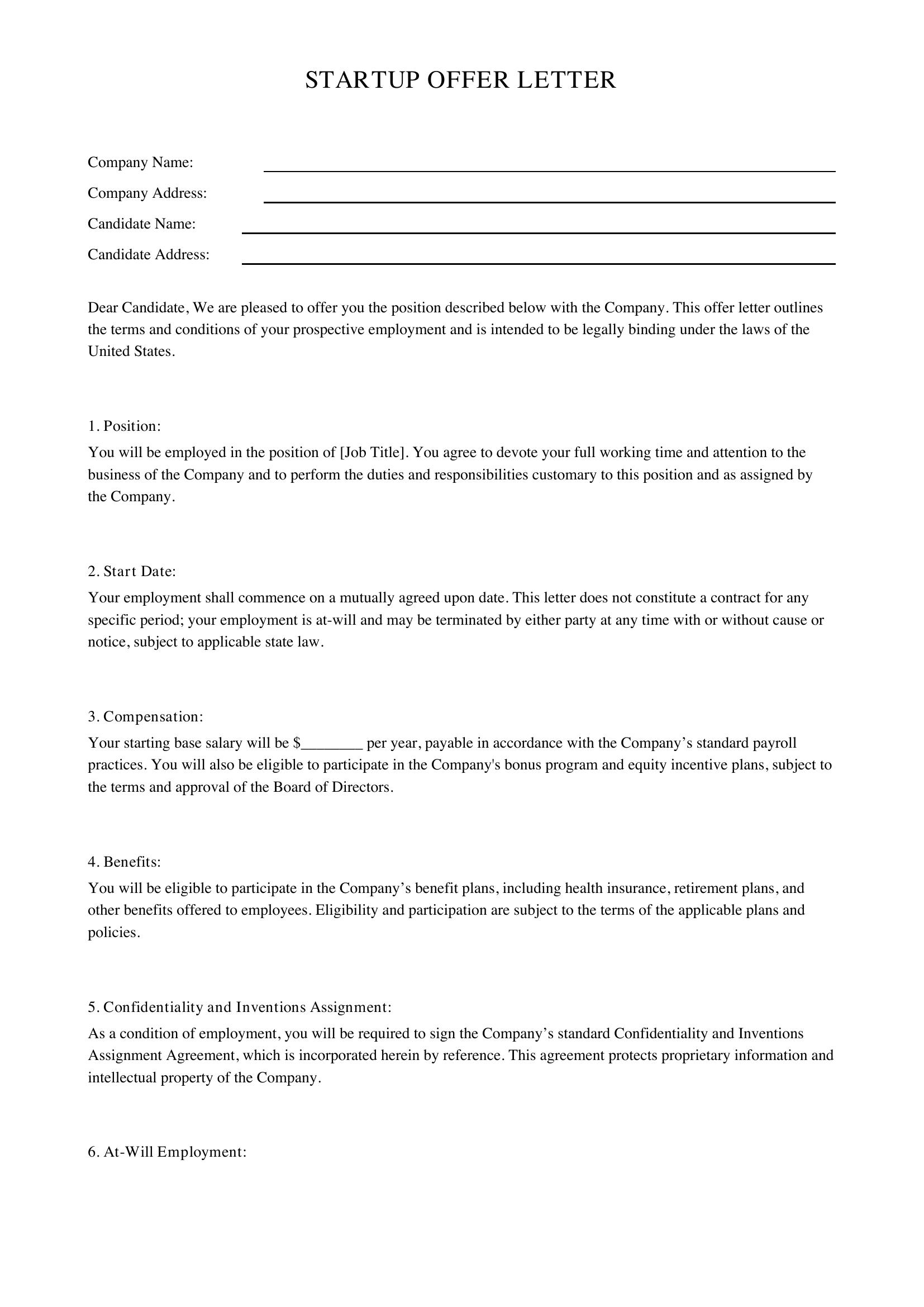 Startup Offer Letter Template - US