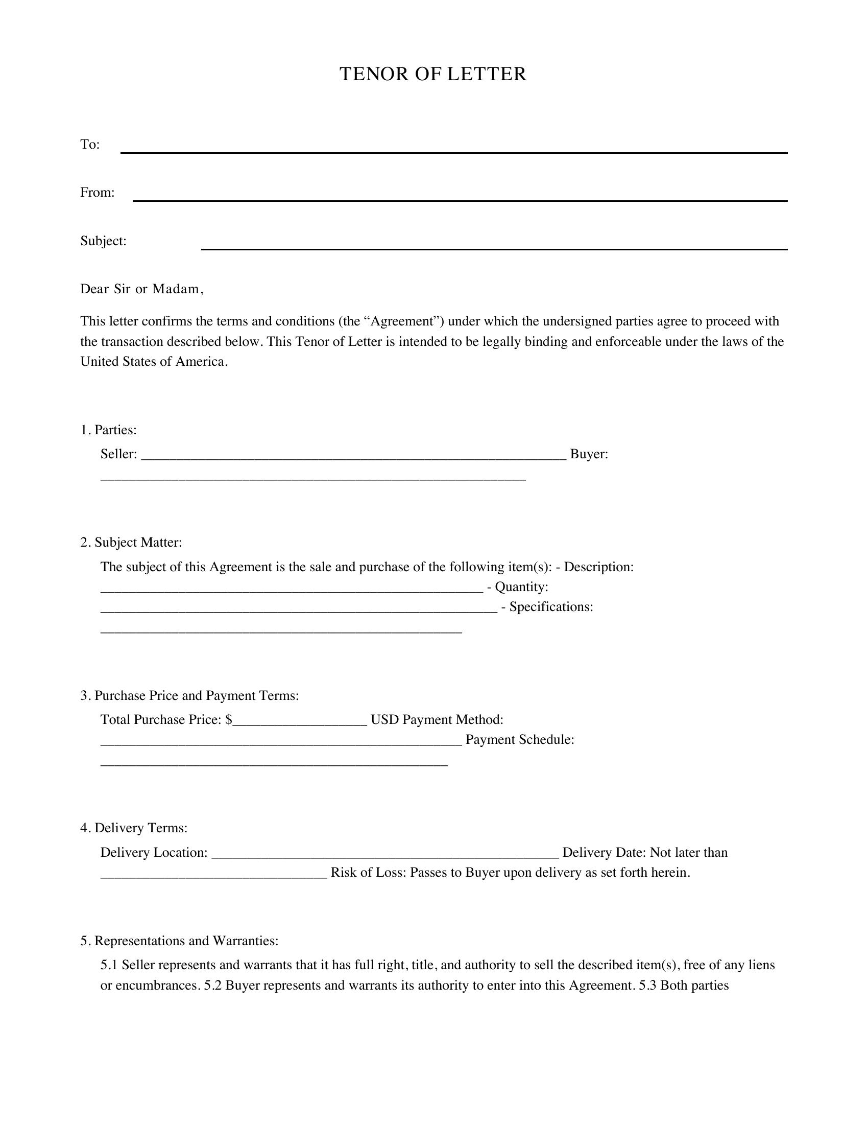 Tn Letter Template - US