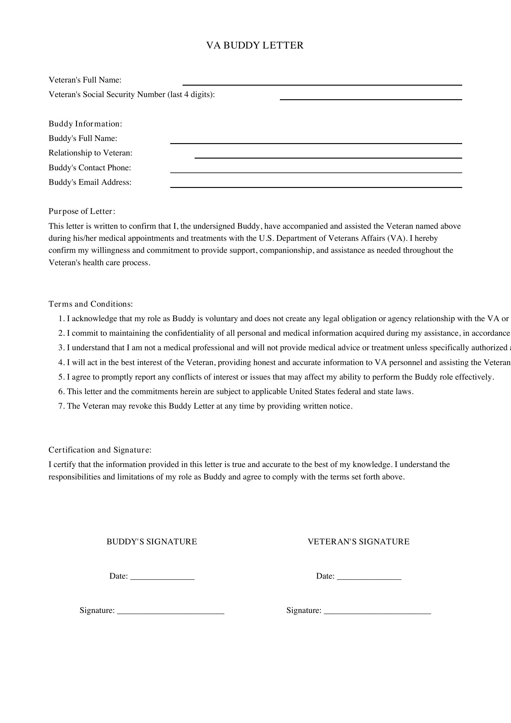 Va Buddy Letter Template - US