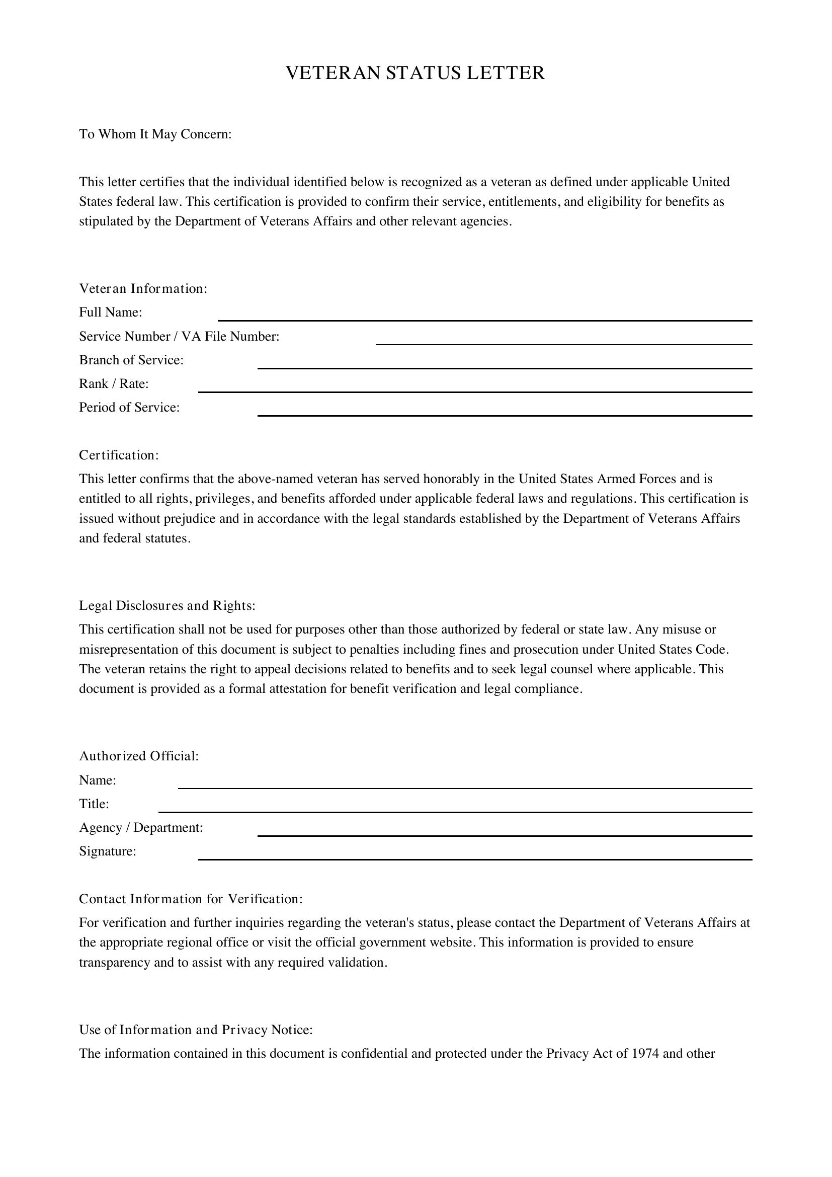 Veteran Letter Template - US