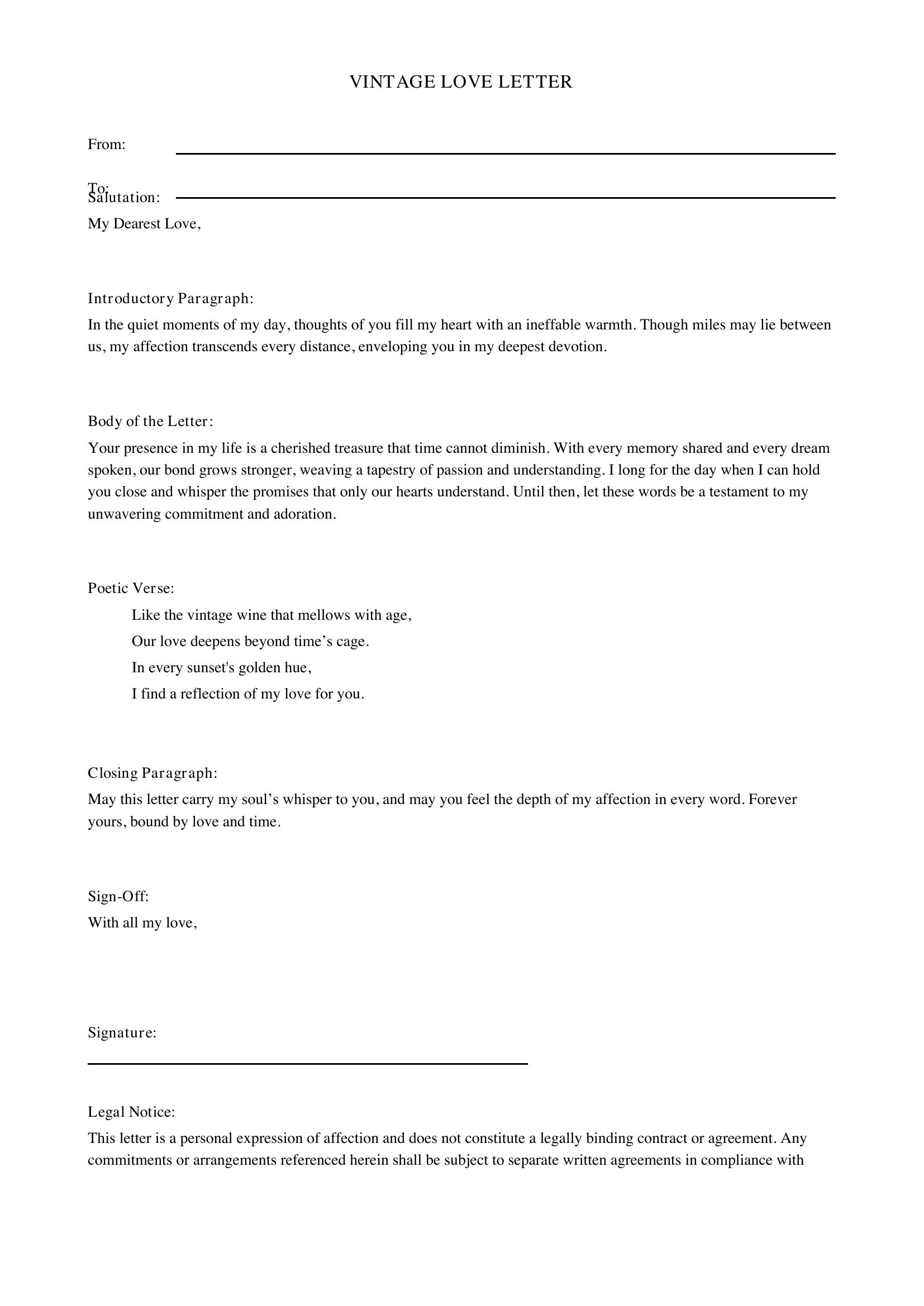 Vintage Love Letter Template - US