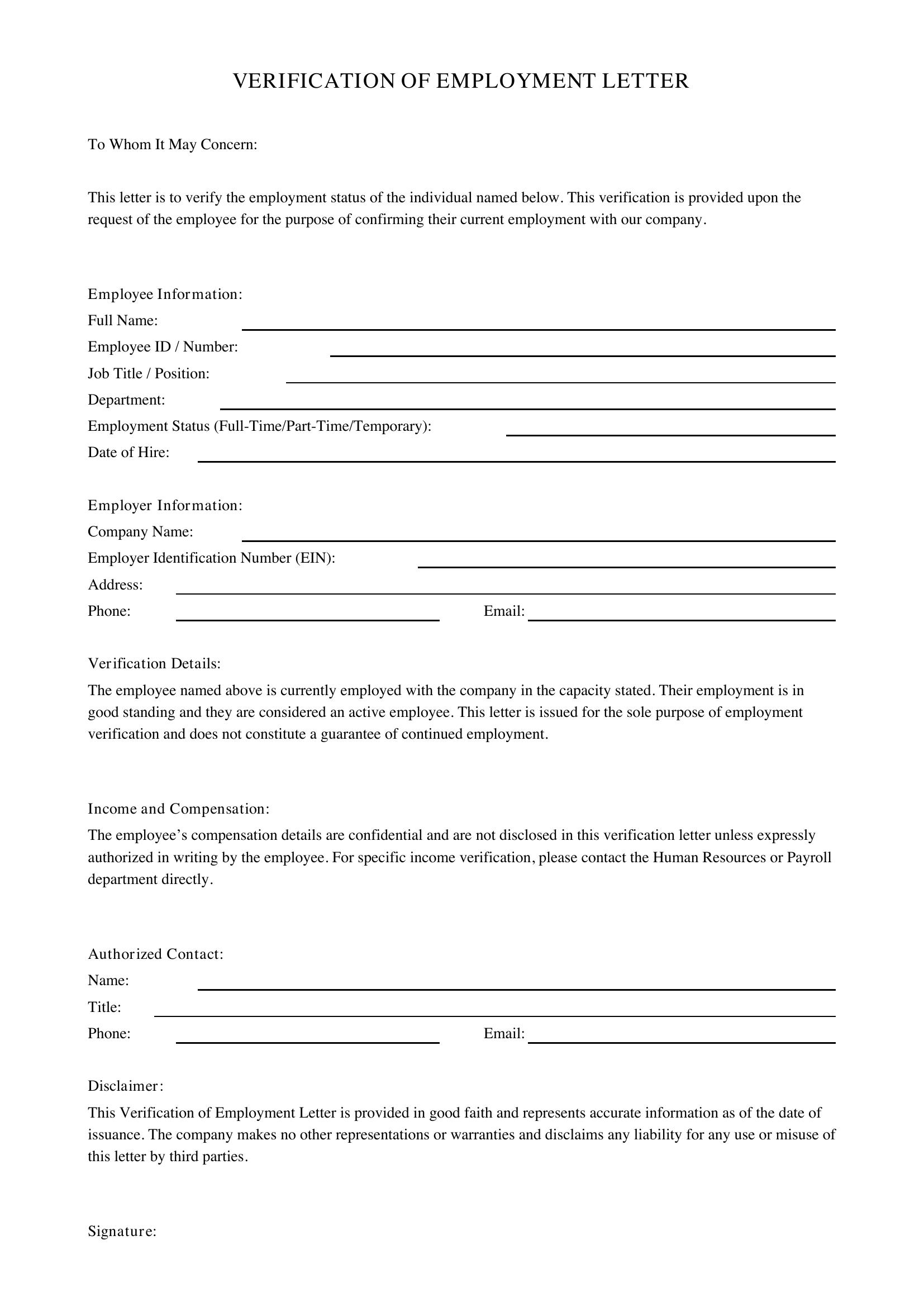 Voe Letter Template - US